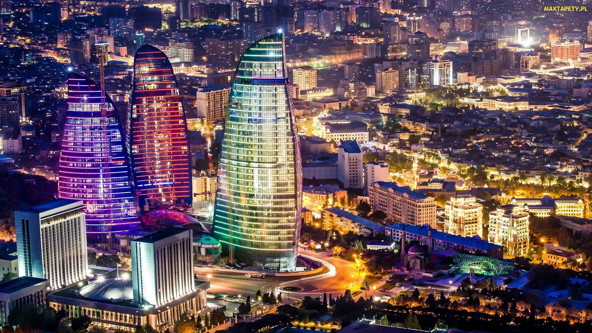 Miasto nocą, Baku, Azerbejdżan