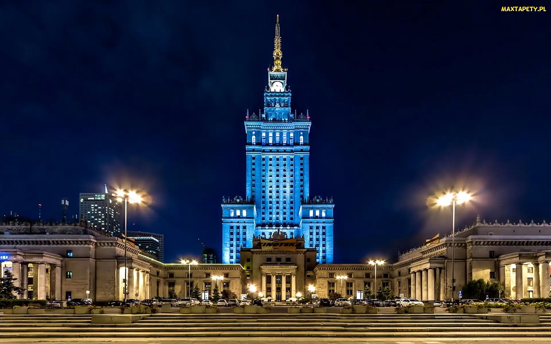 Pałac Kultury, Noc, Polska, Warszawa