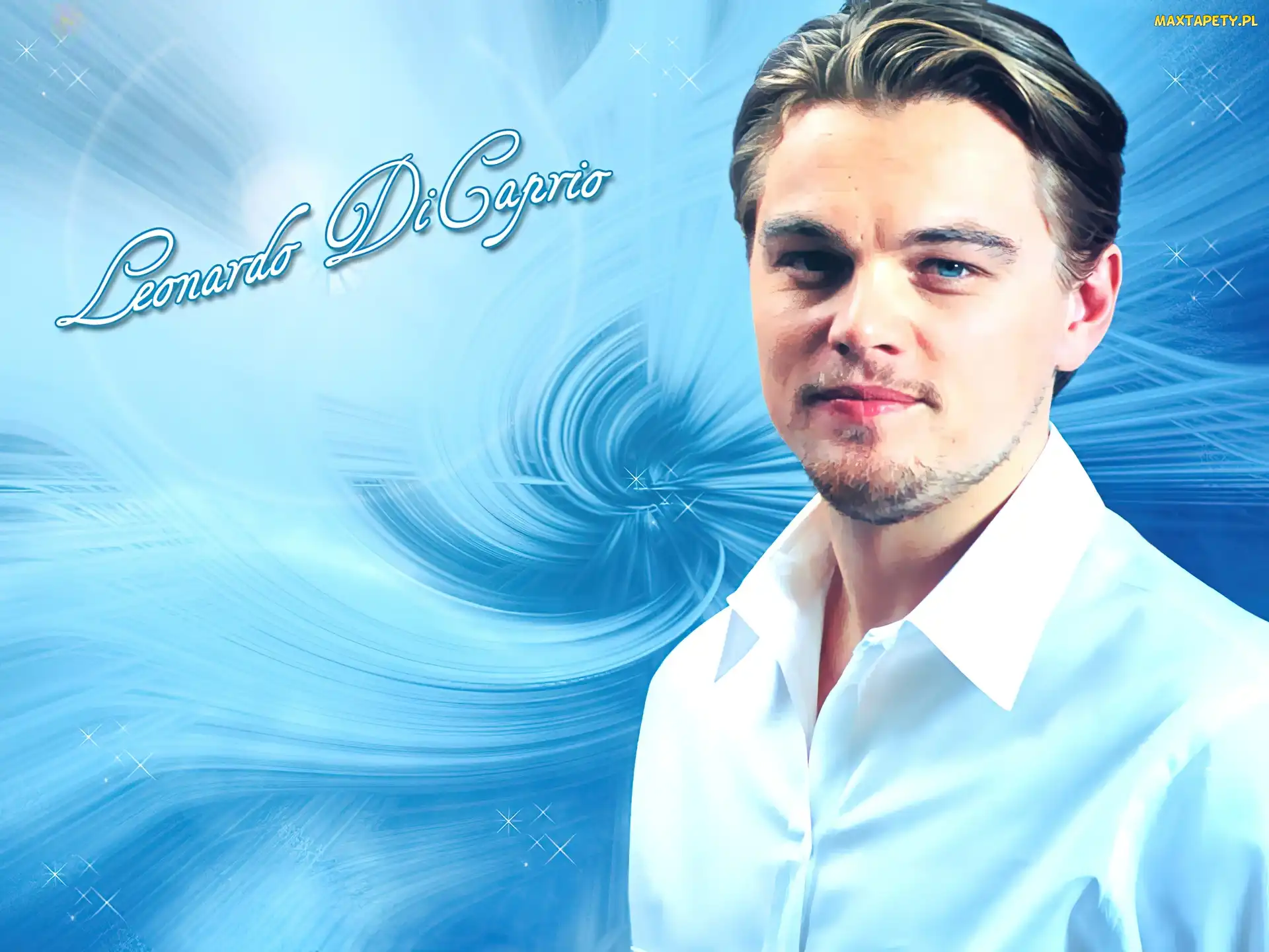 niebieskie oczy, biała koszula, Leonardo DiCaprio