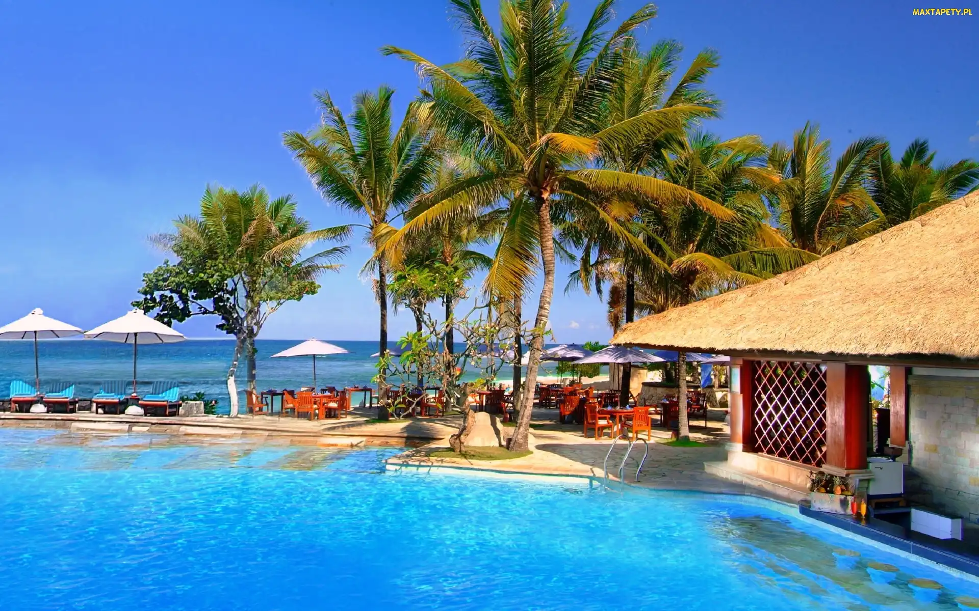 Morze, Bali, Basen, Palmy, Hotel