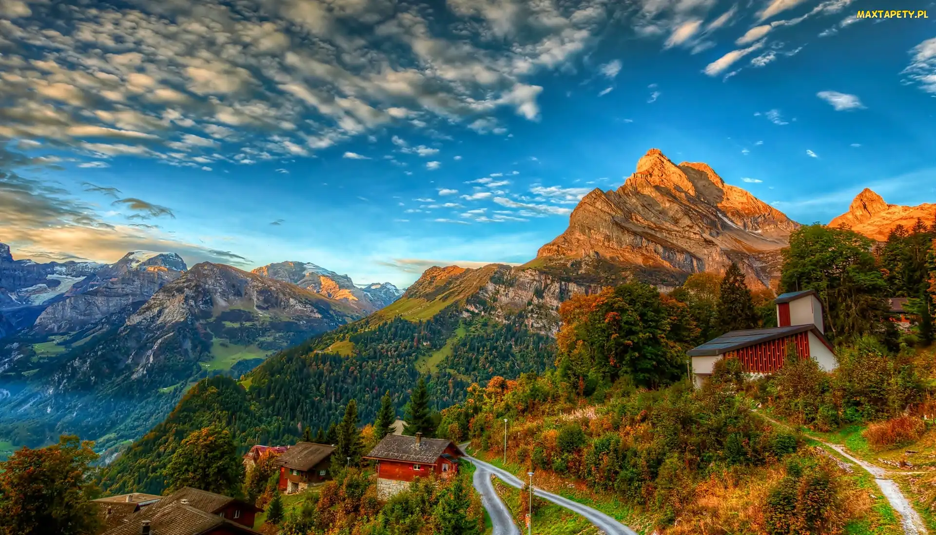 Tapety, zdjęcia - Domy, Szwajcaria, Góry Alpy, Droga