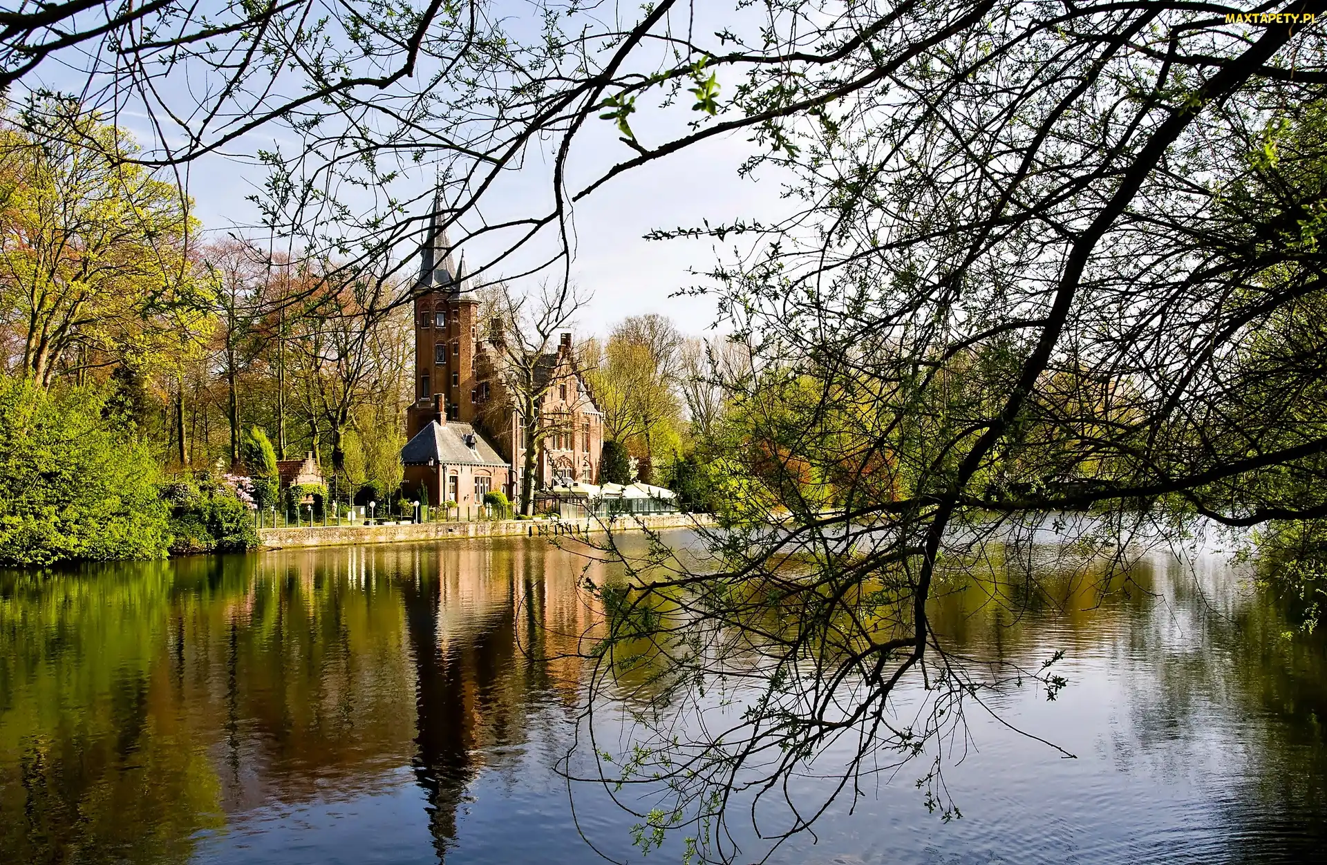 Brugia, Jezioro, Chateau de Spycker, Hotel, Belgia