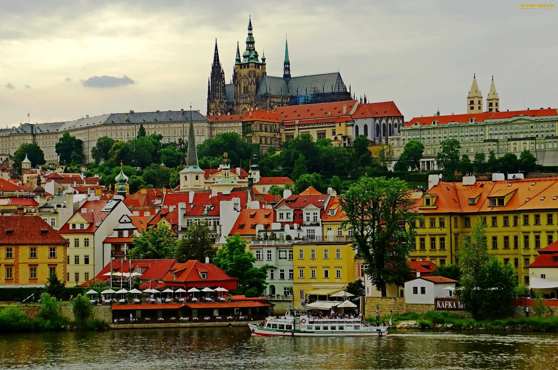 Kamienice, Turystyczny, Statek, Rzeka, Praga