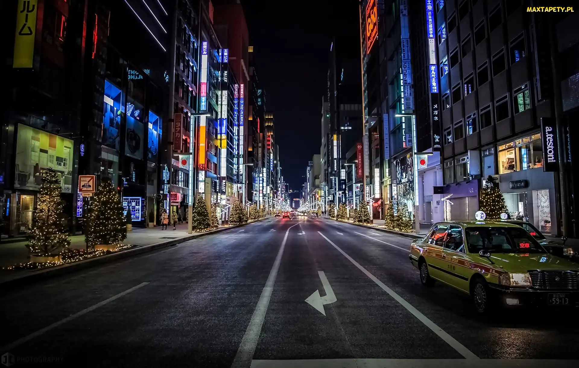 Nocą, Miasto, Tokio, Japonia