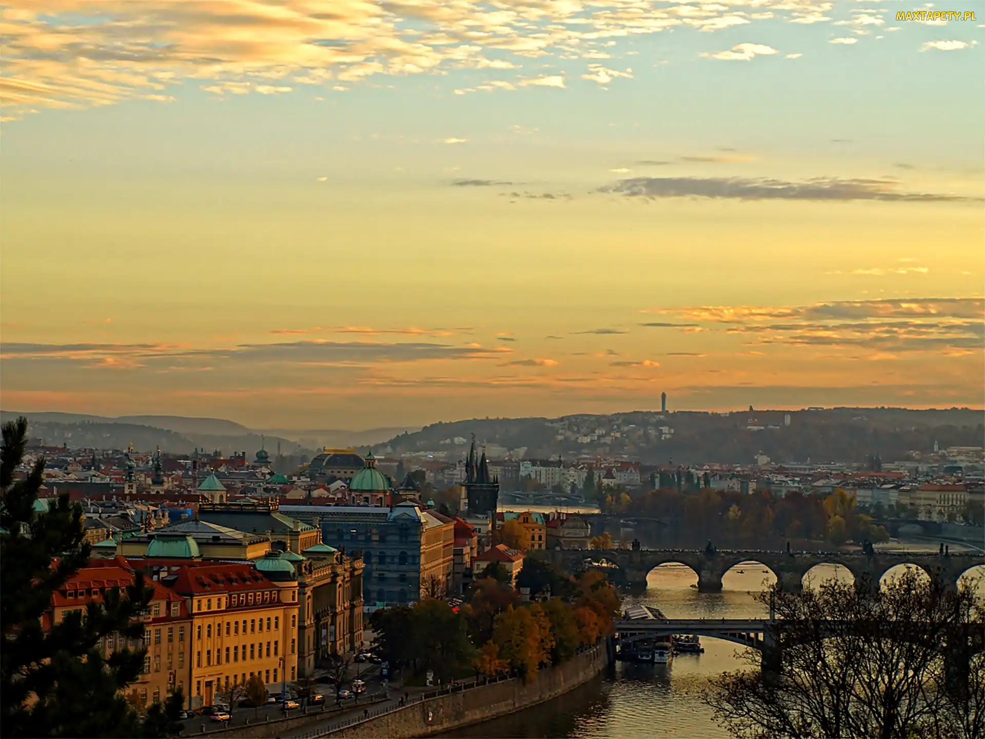 Most, Miasta, Panorama, Niebo, Rzeka