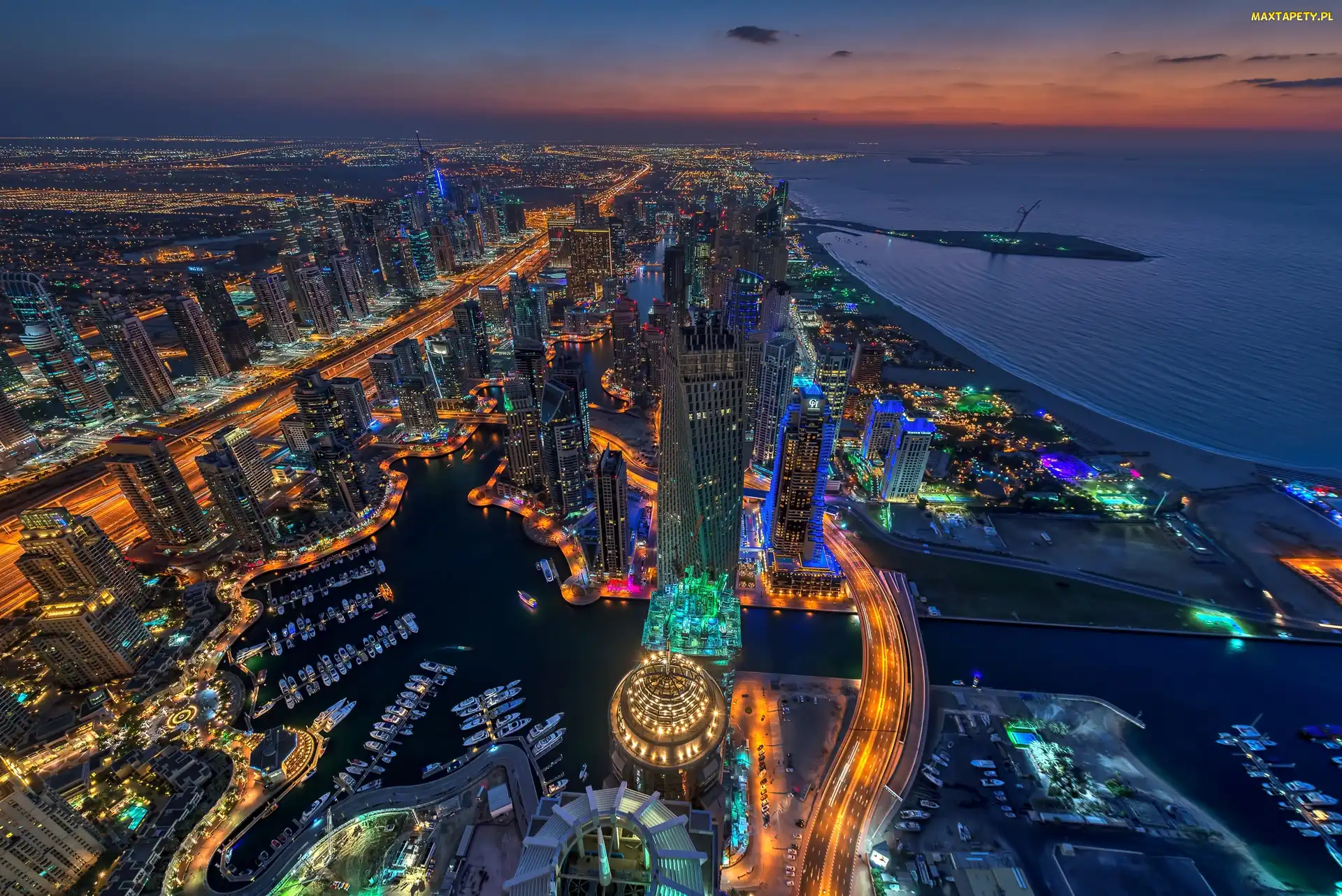 Dubaj, Z Lot Ptaka, Panorama, Miasto Nocą