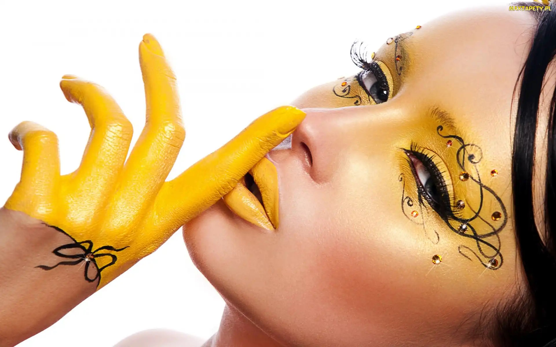 Kobieta, Bodypainting, Fantazyjny, Makijaż, Żółty
