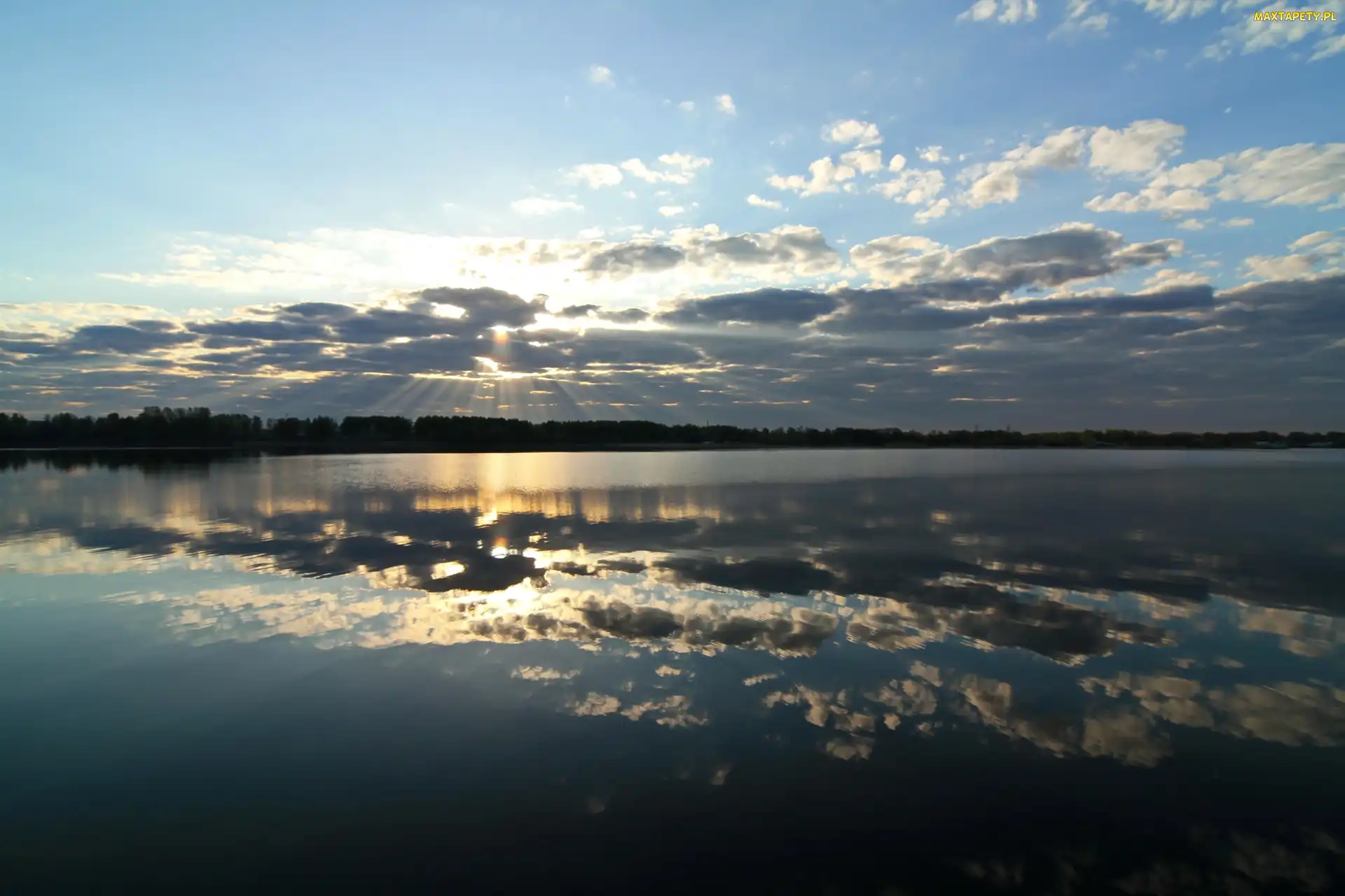Chmury, Odbicie, Światło, Przebijające, Jezioro