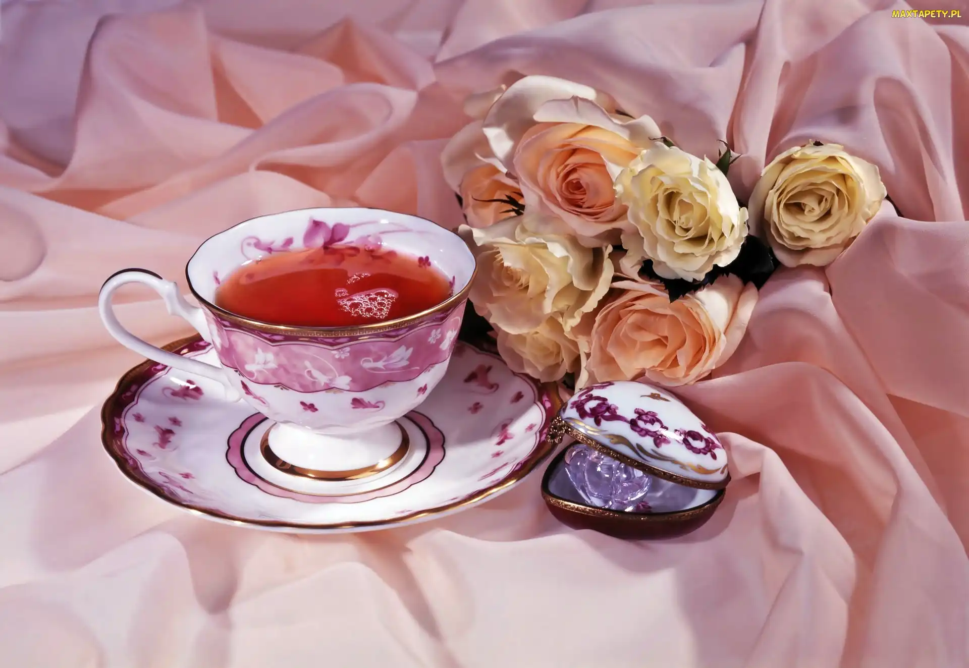 Porcelana, Herbata, Bukiet, Róż