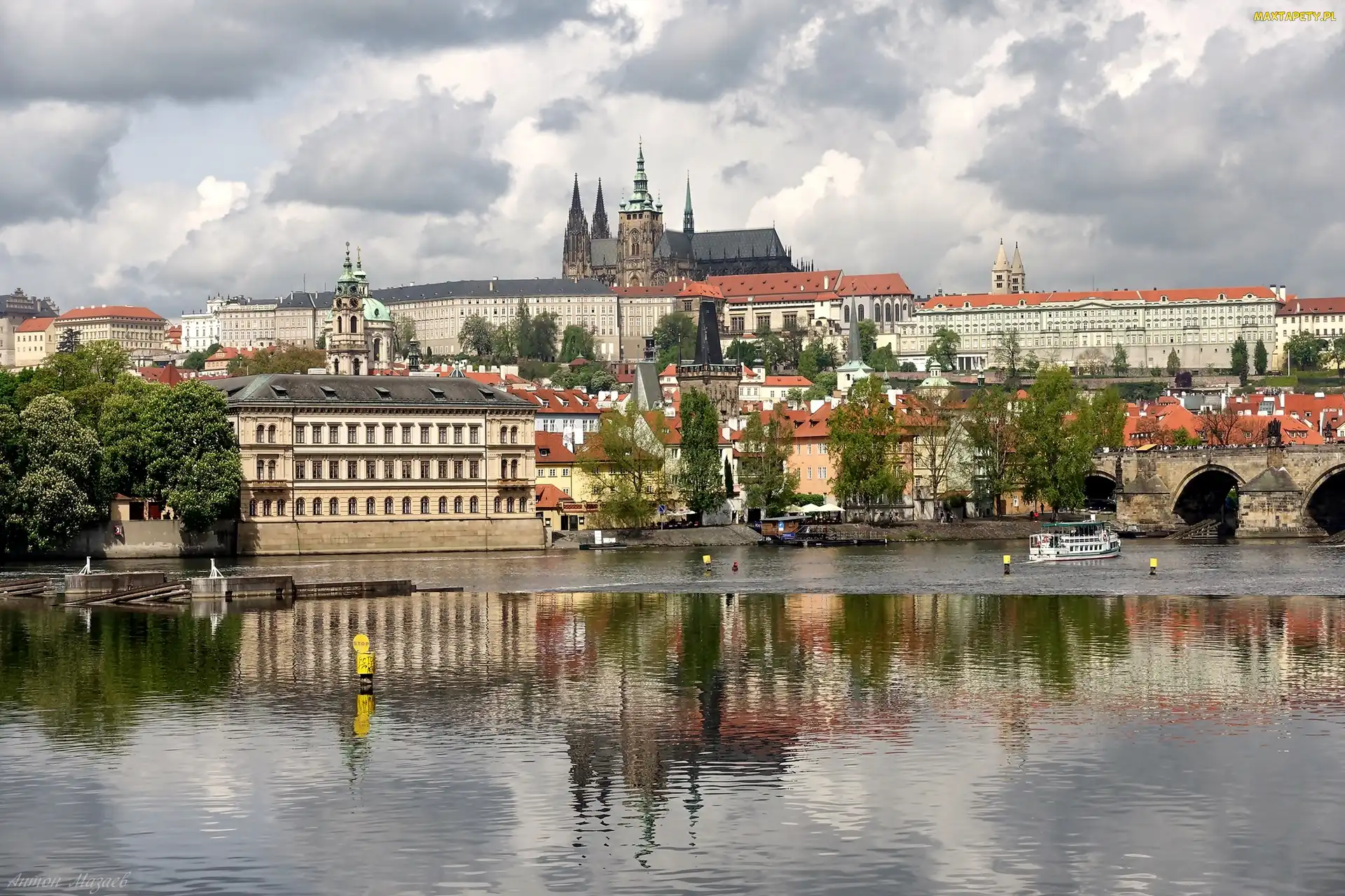 Czechy, Panorama, Statek, Miasta, Wycieczkowy, Most, Praga, Rzeka, Wełtawa