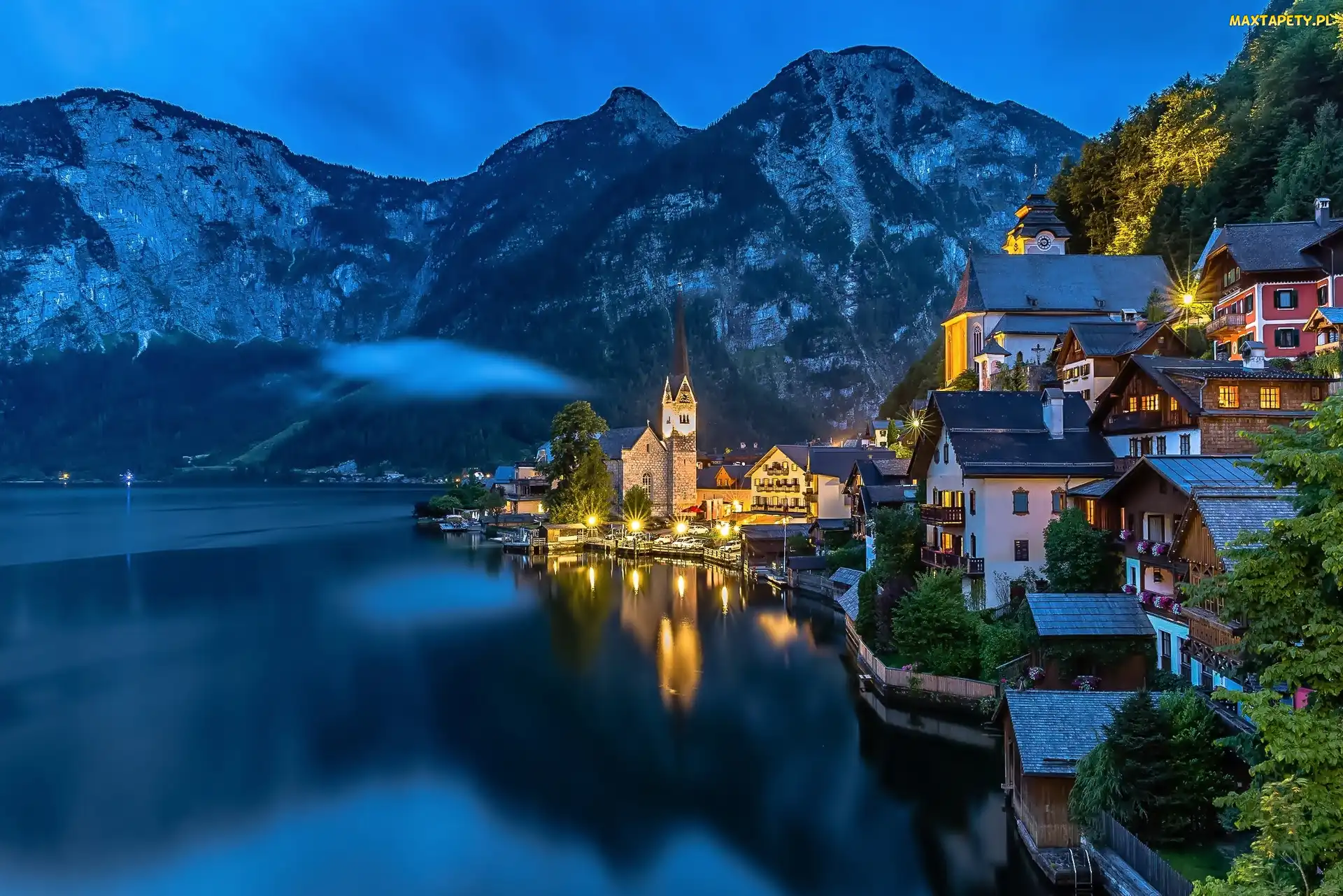 Góry, Austria, Hallstatt, Jezioro, Domy