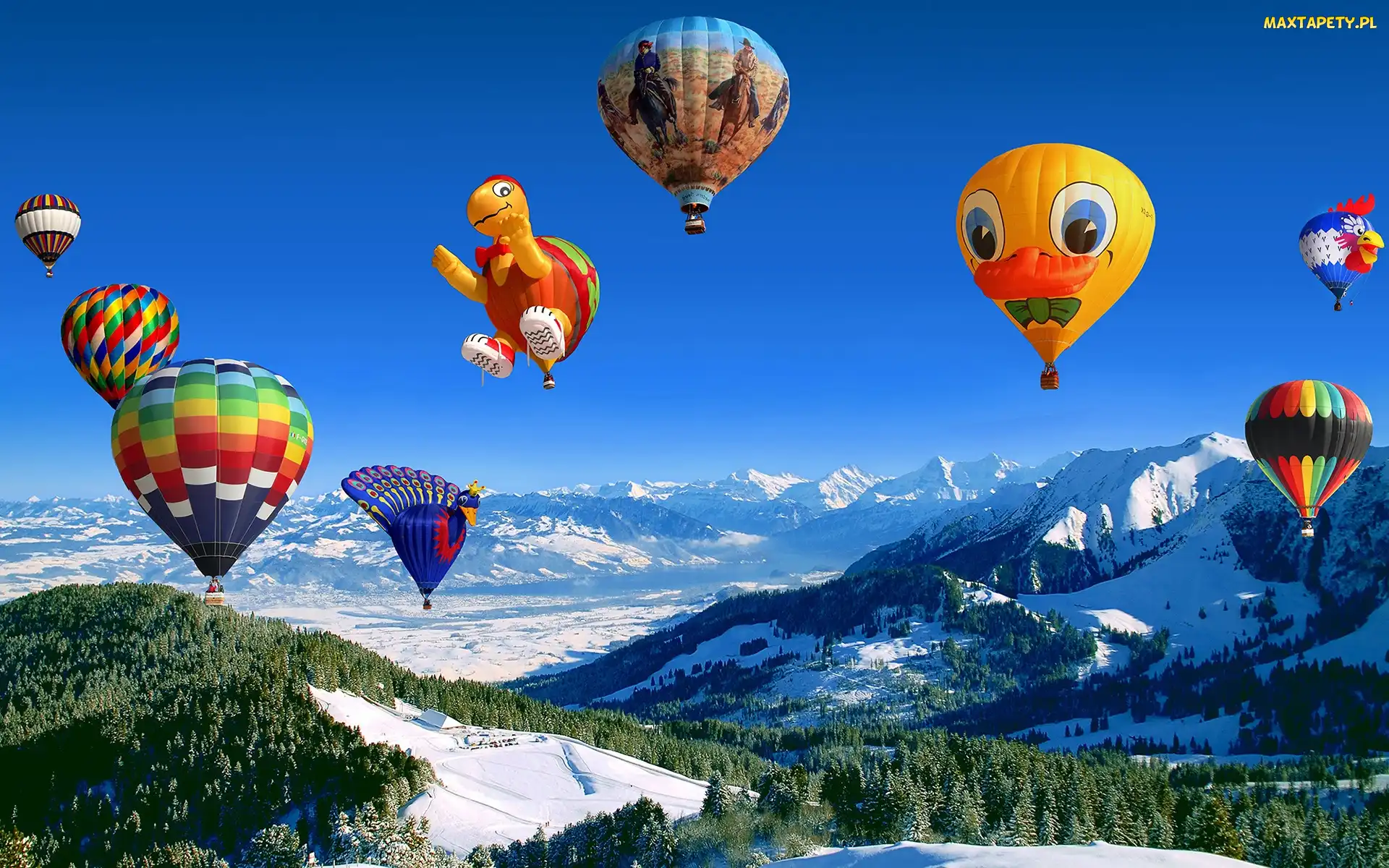 Pokaz, Zima, Balony, Góry, Kolorowe