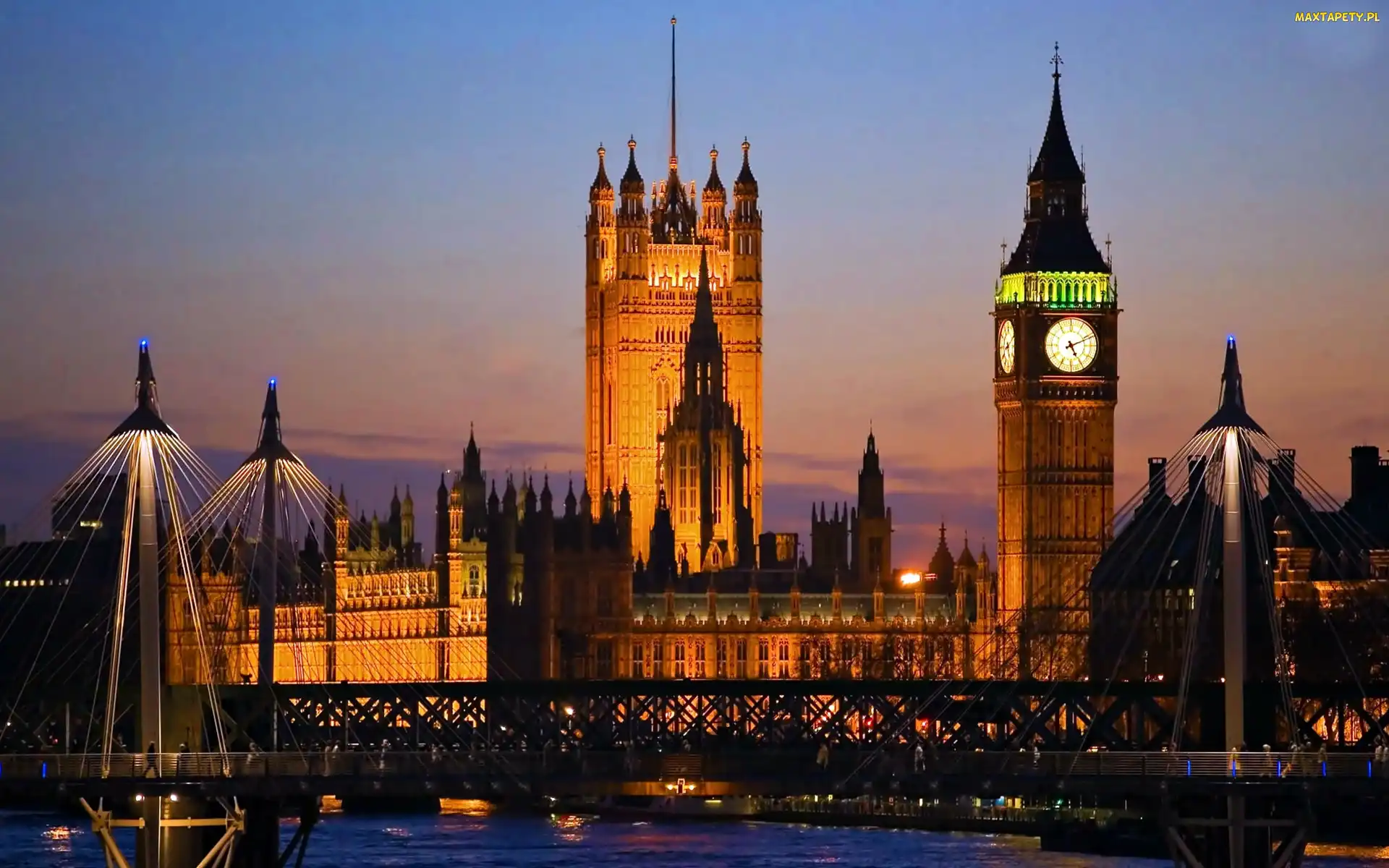 Pałac, Big Ben, Londynu, Most, Nocna, Panorama, Westminster