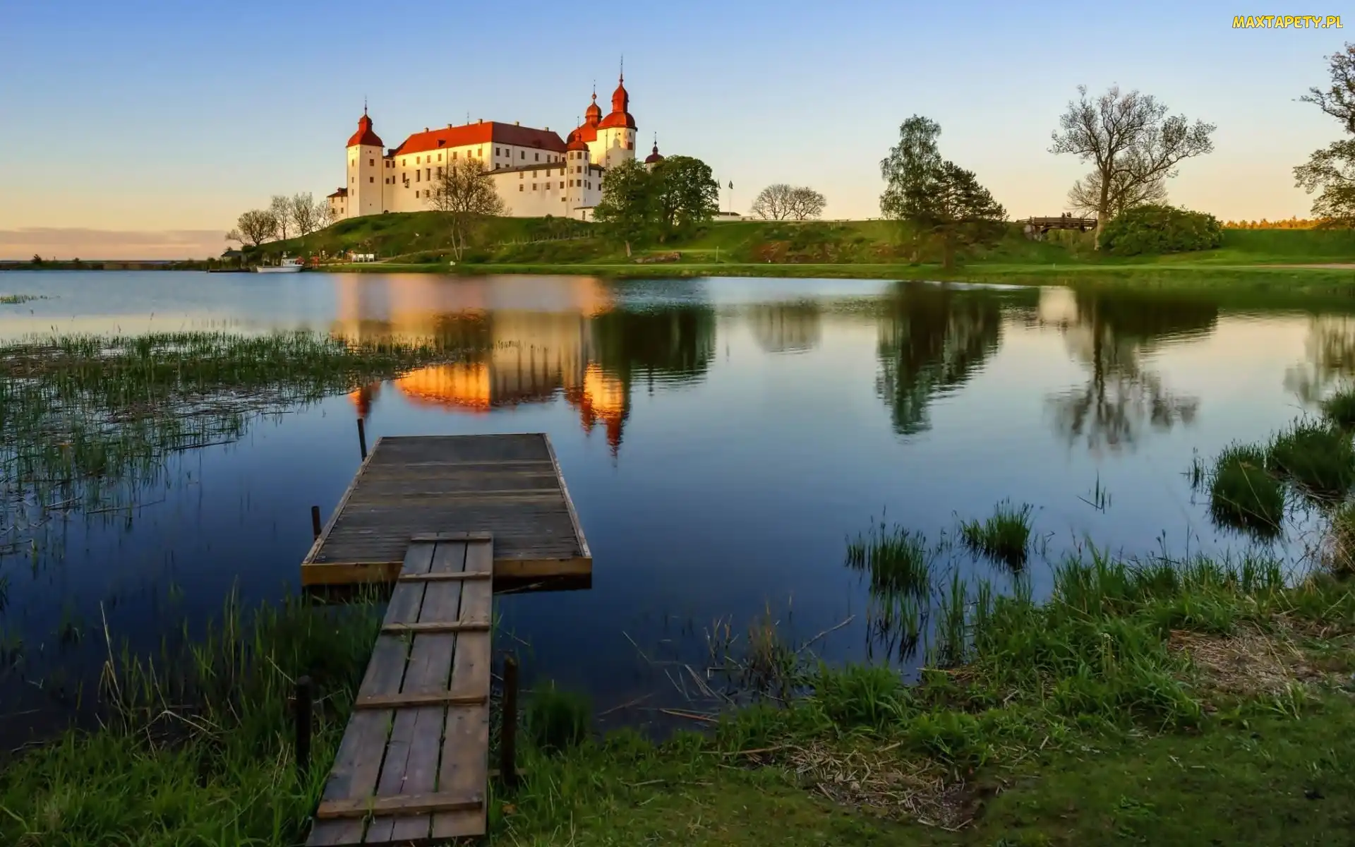 Pomost, Jezioro Wener, Läckö Slott, Zamek Lacko, Miejscowość Lidkoping, Szwecja