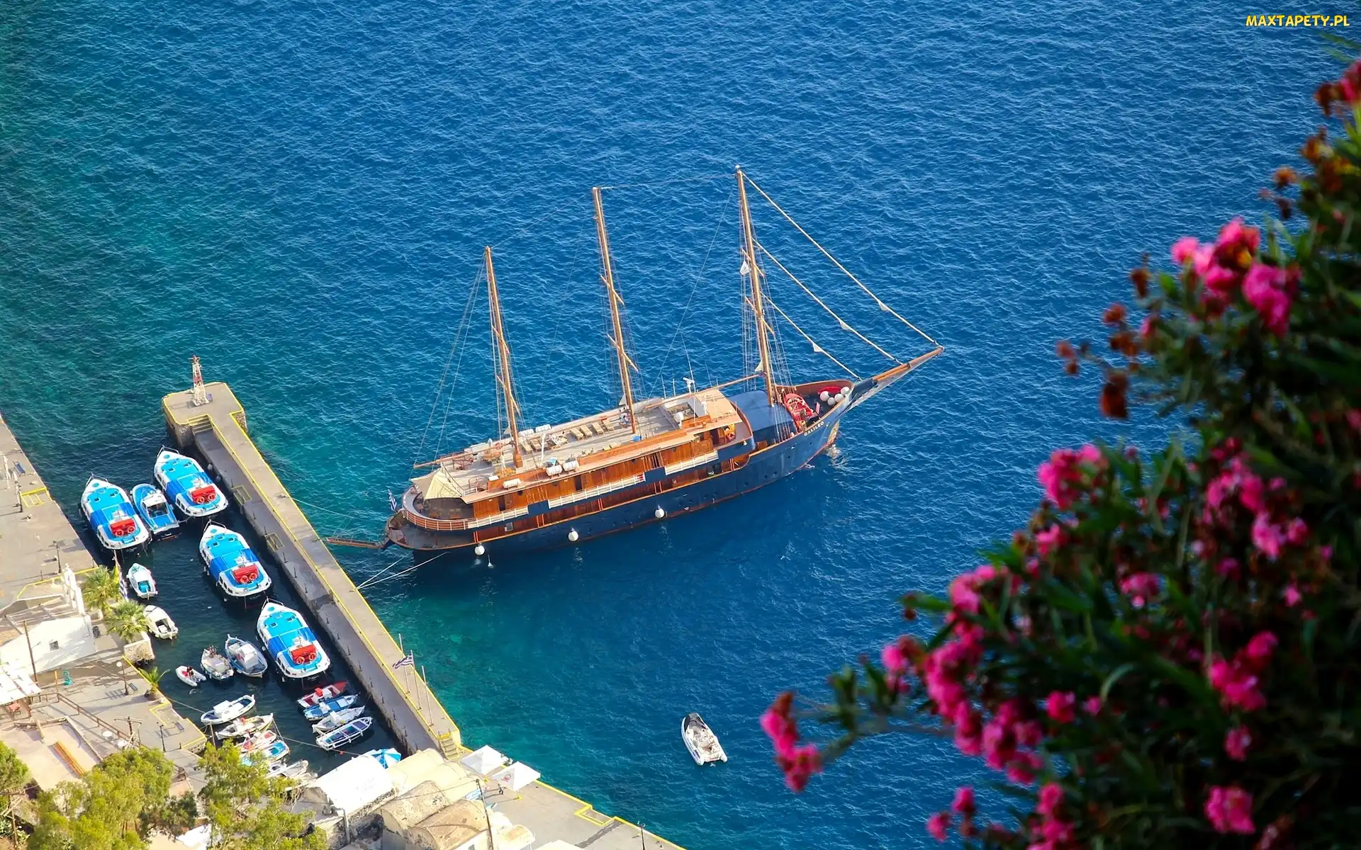Morze Egejskie, Statki, Kwiaty, Łodzie, Santorini