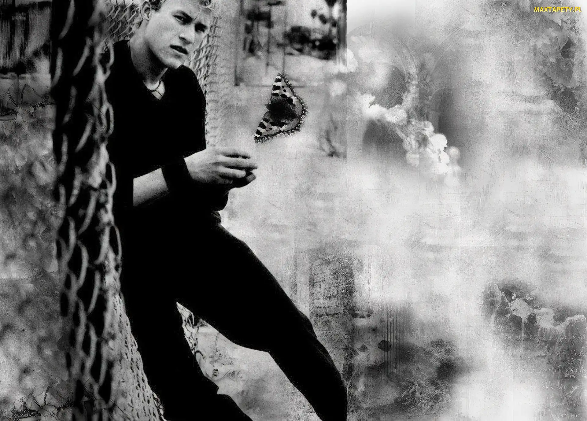 czarny strój, motyl, Heath Ledger
