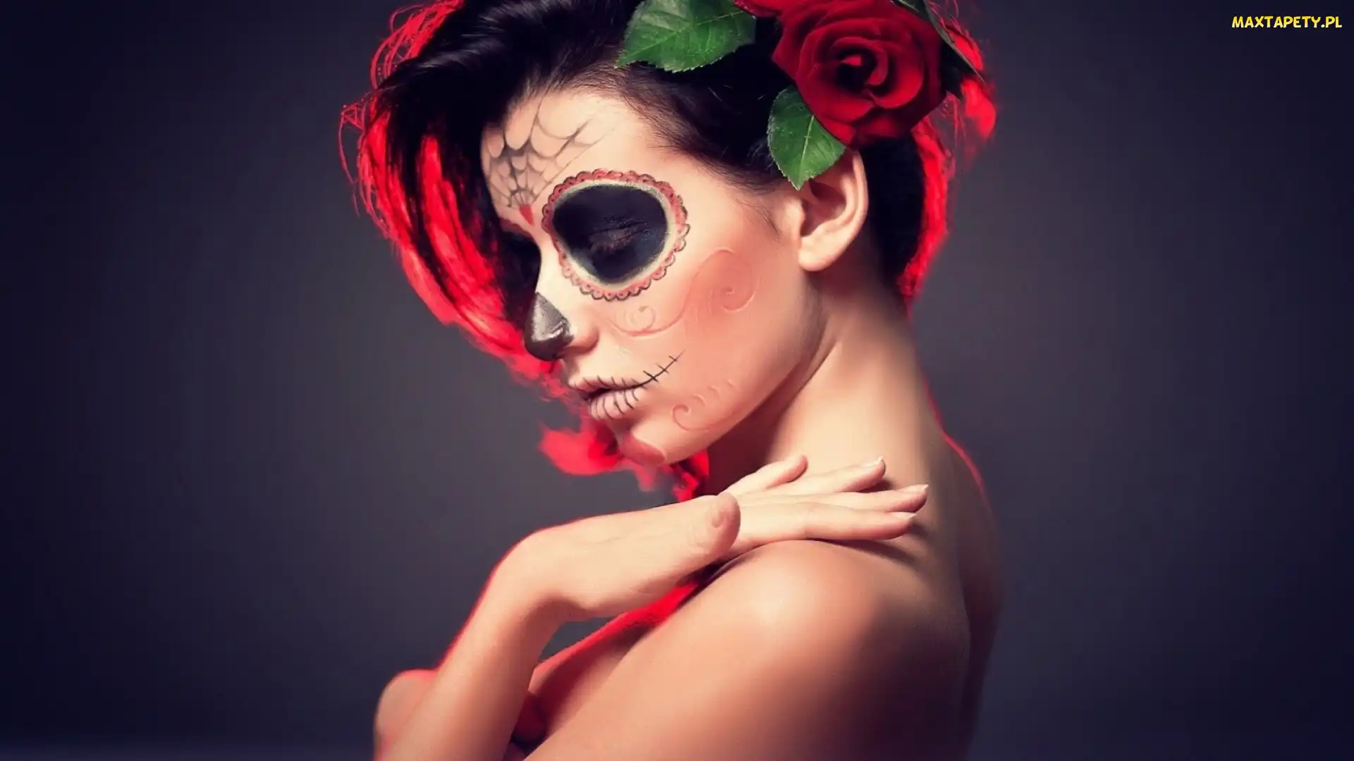 Róża, Makijaź, Halloween, Kobieta