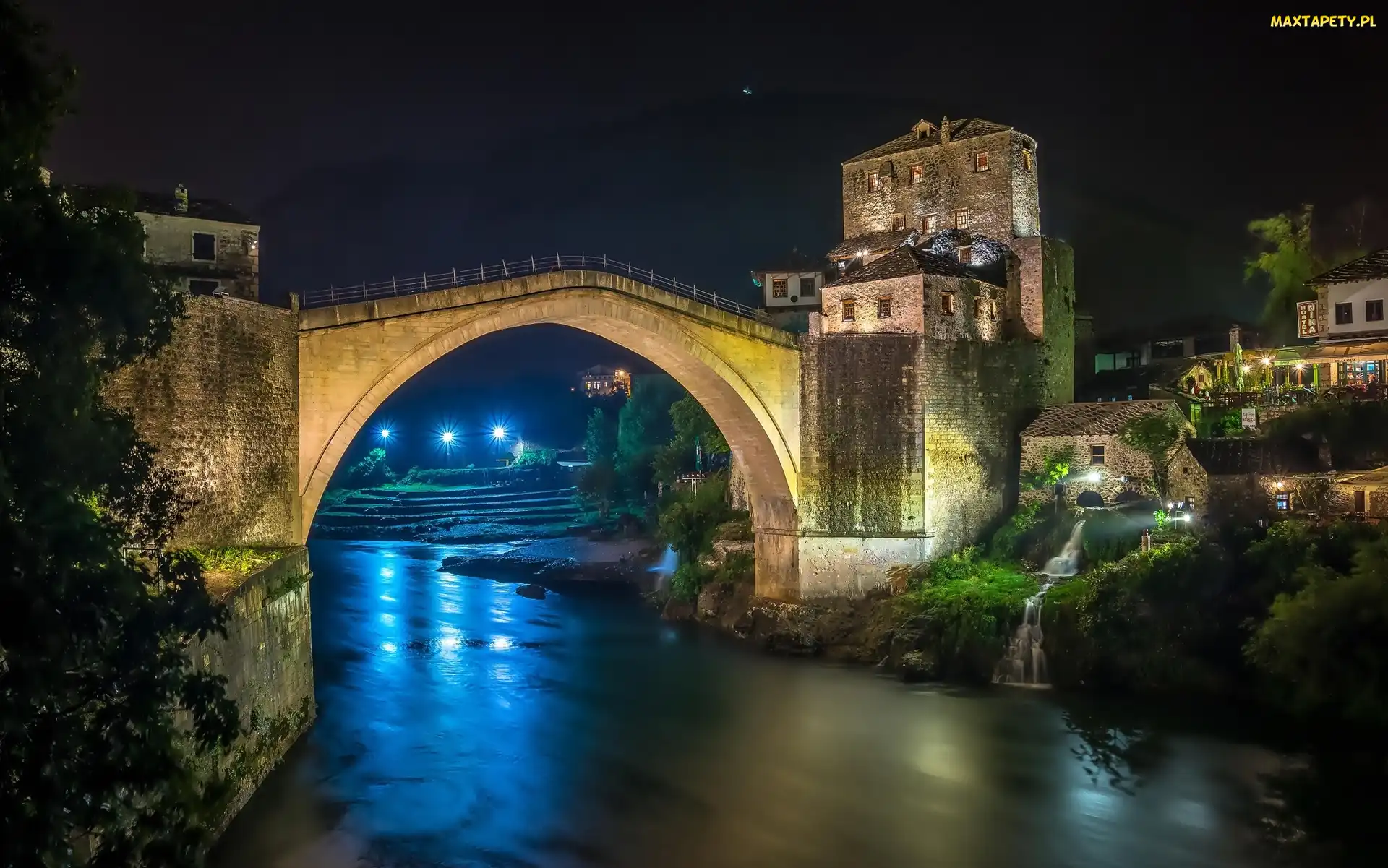 Bośnia i Hercegowina, Mostar, Domy, Most, Rzeka, Neretwa
