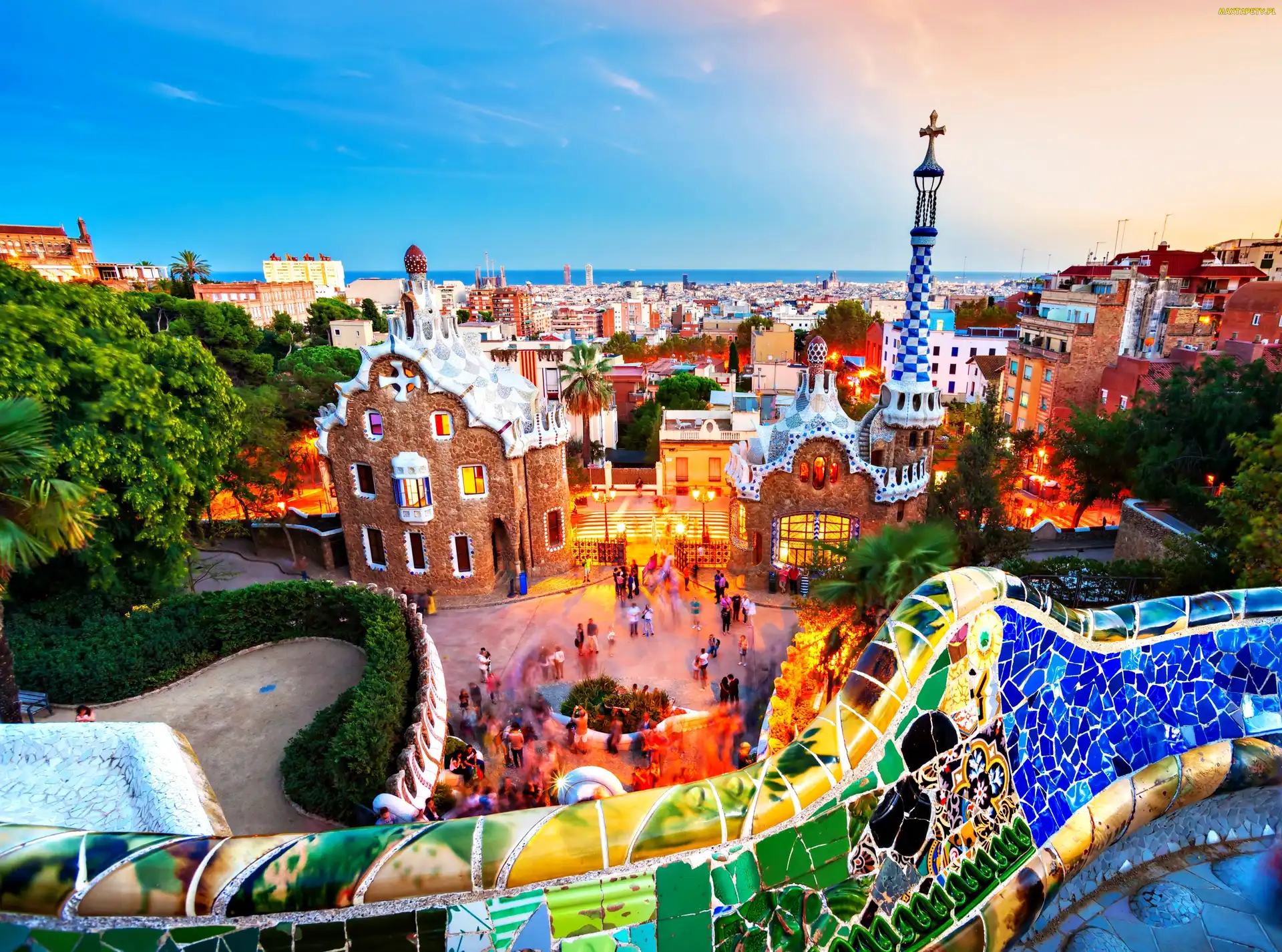 Sagrada Familia, Miasta, Hiszpania, Barcelona, Park, Panorama