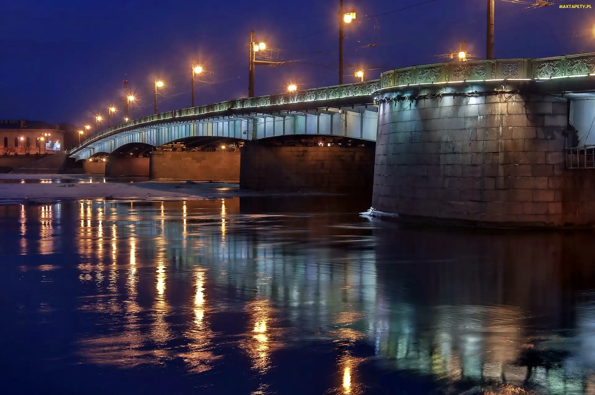 Newa, Nocą, Petersburg, Most, Rzeka