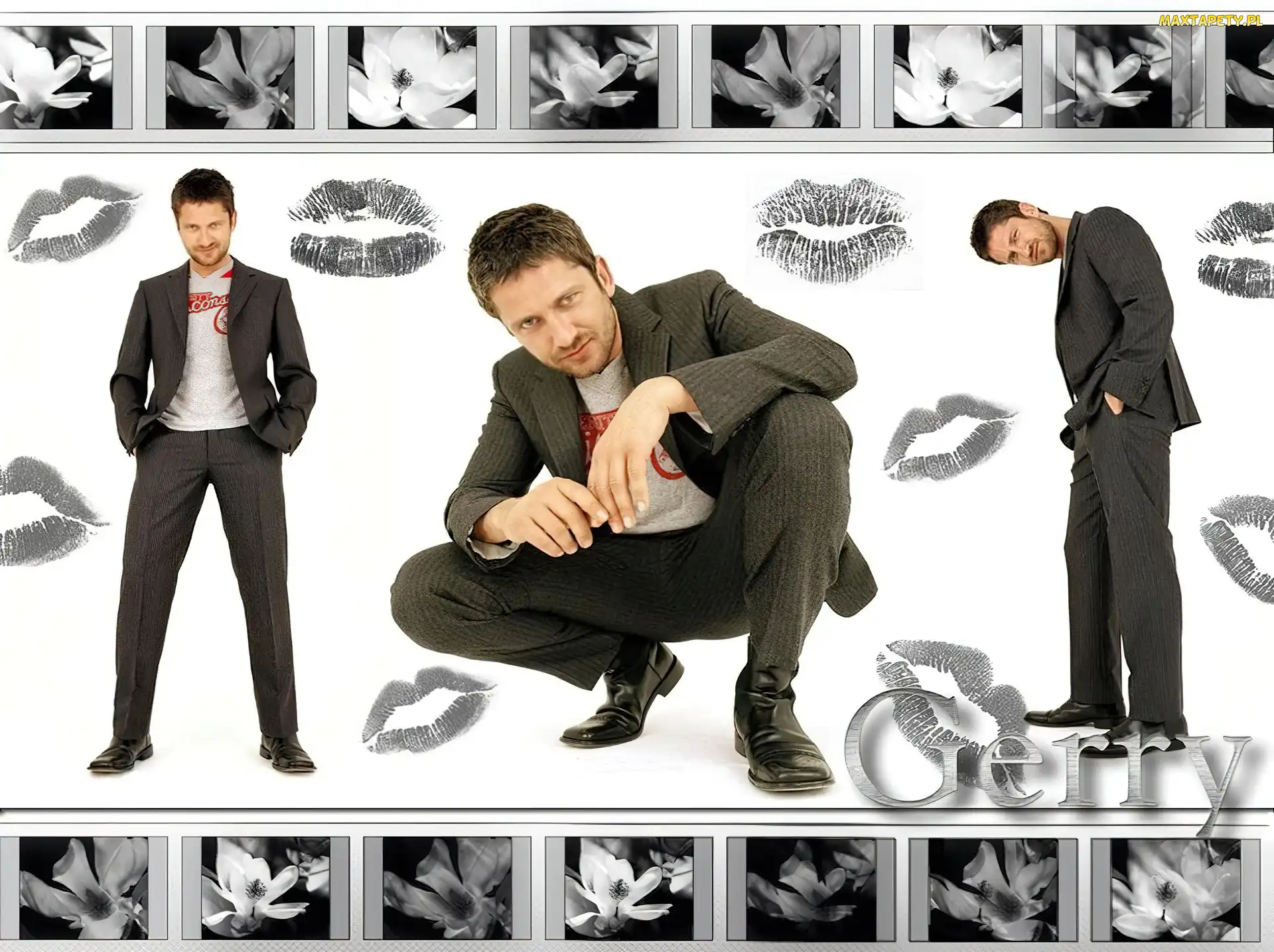 garnitur, czarne buty, Gerard Butler