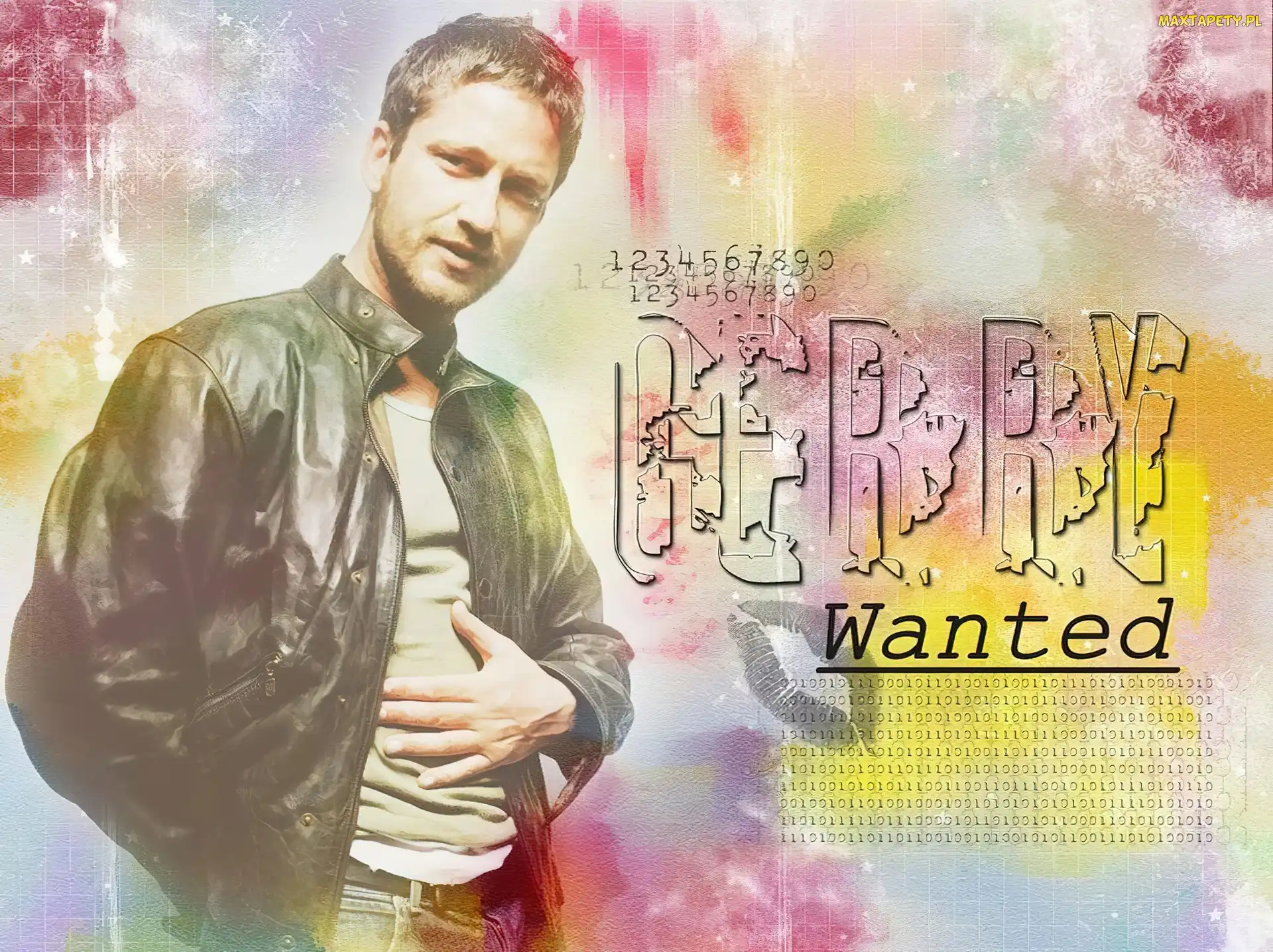 Gerard Butler, czarna kurtka