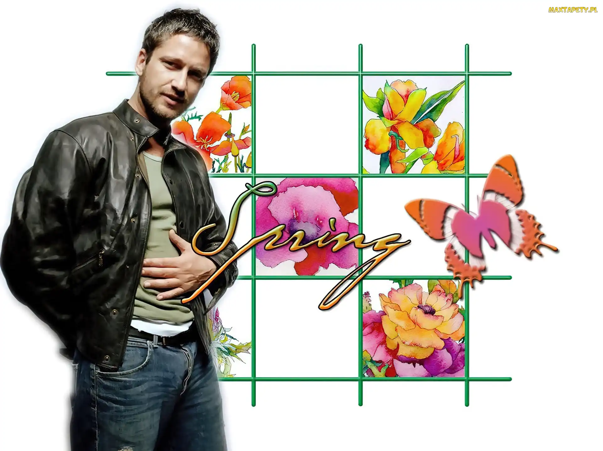 Gerard Butler, spring czarna kurtka