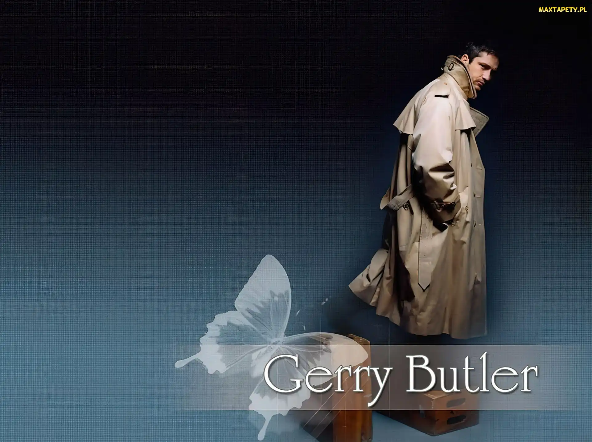 beżowy płaszc, motyl, Gerard Butler