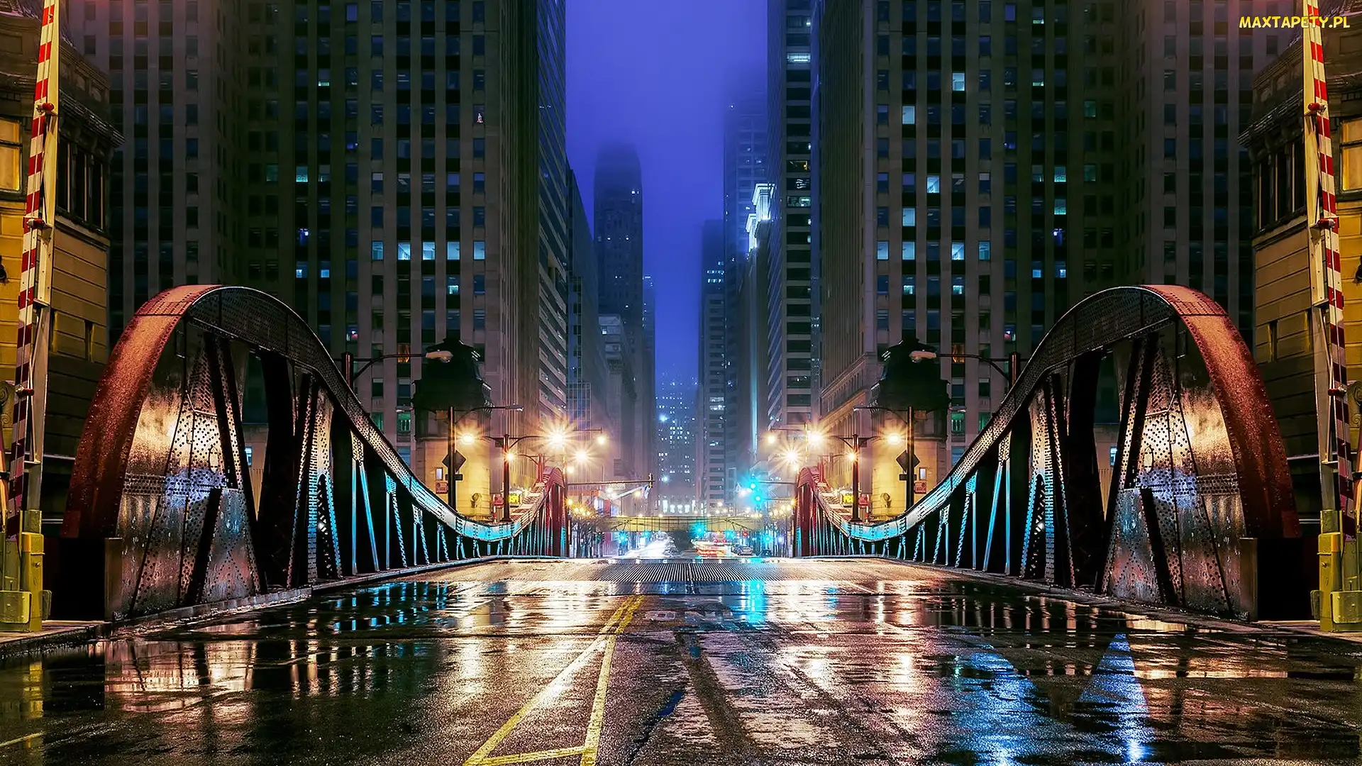Chicago, Domy, Miasto, Nocą, Ulica