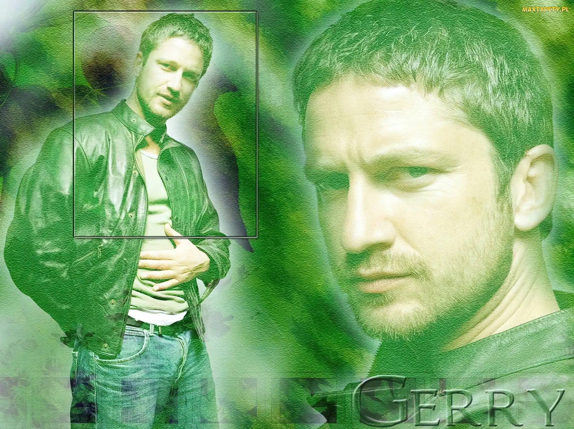 Gerard Butler, jasne włosy, czarna kurtka
