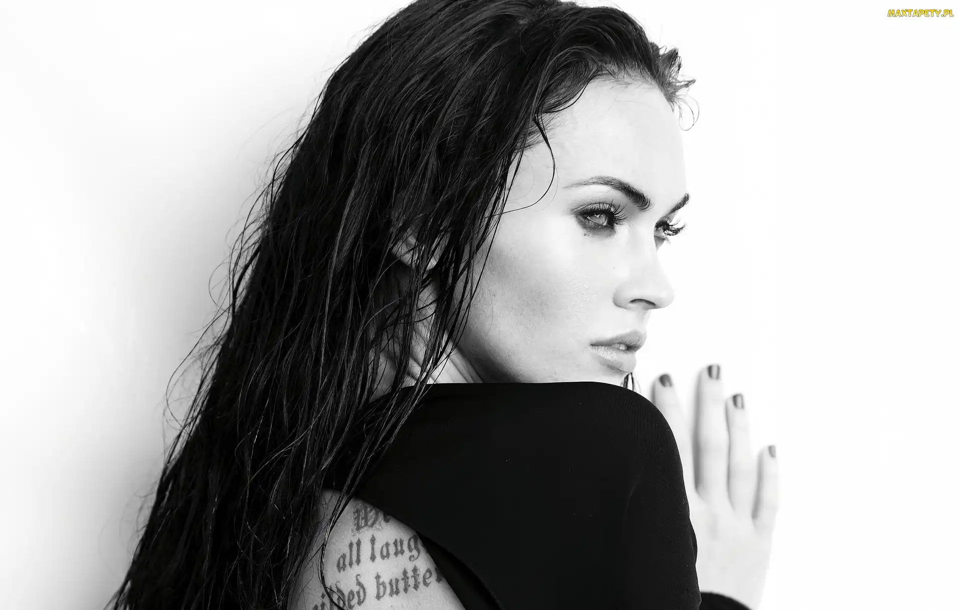 Czarno-Białe, Tatułaż, Megan Fox, Kobieta, Aktorka, Makijaż