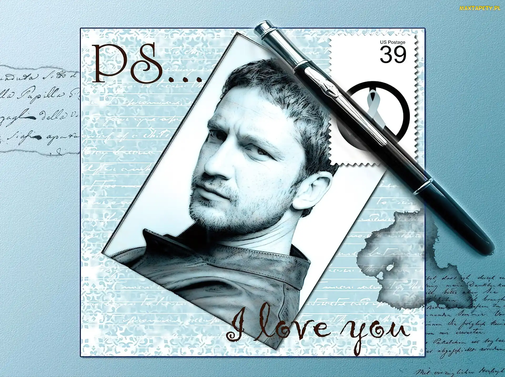 długopis, znaczek, Gerard Butler