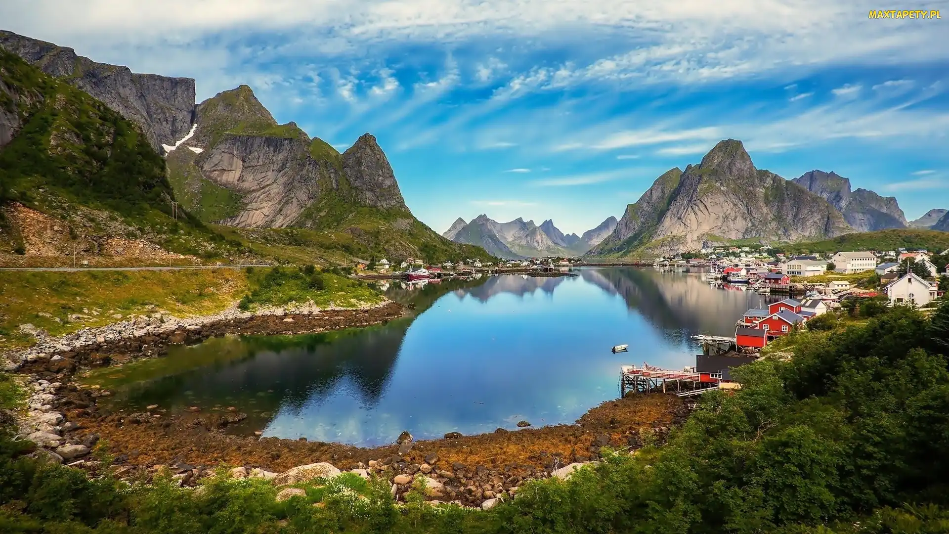 Góry, Norwegia, Domki Rybackie, Kolorowe, Lofoty