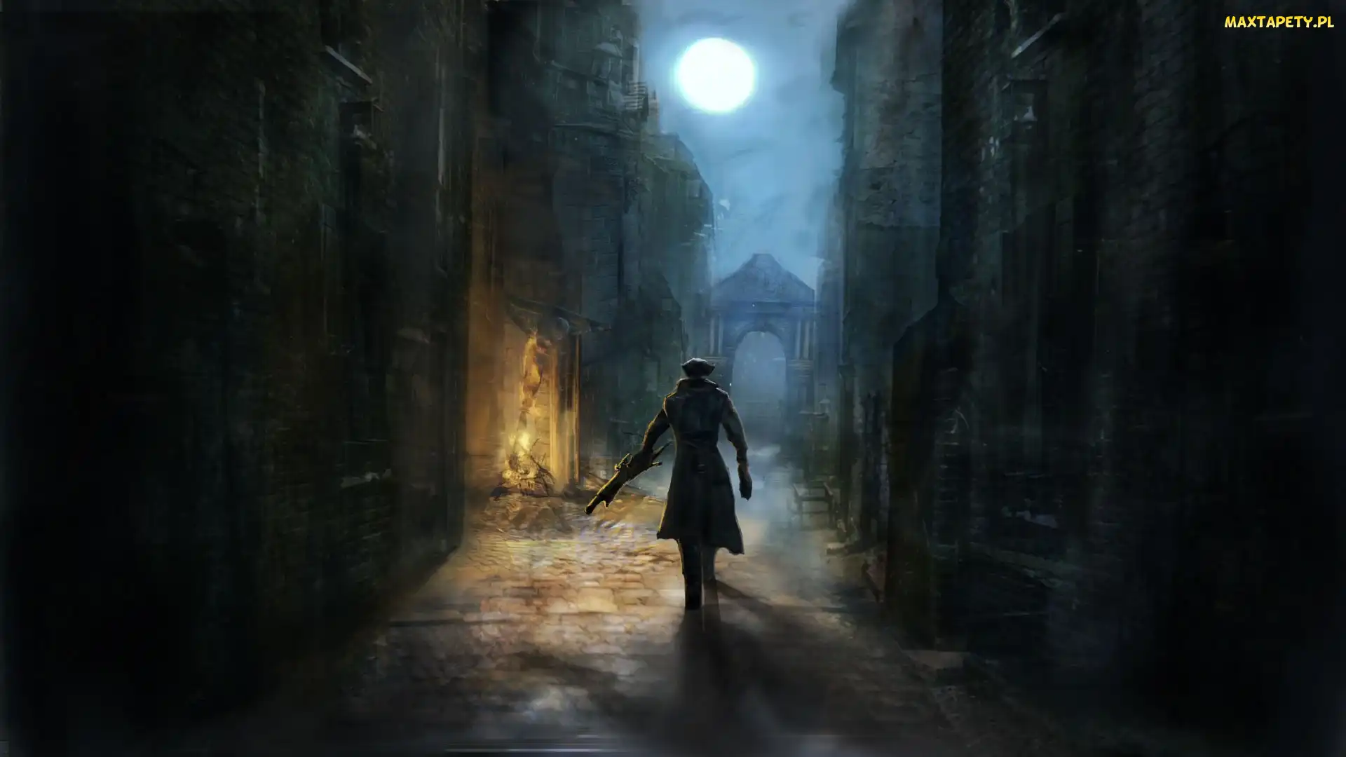Mroczna, Postać, Księżyc, Ulica, Bloodborne