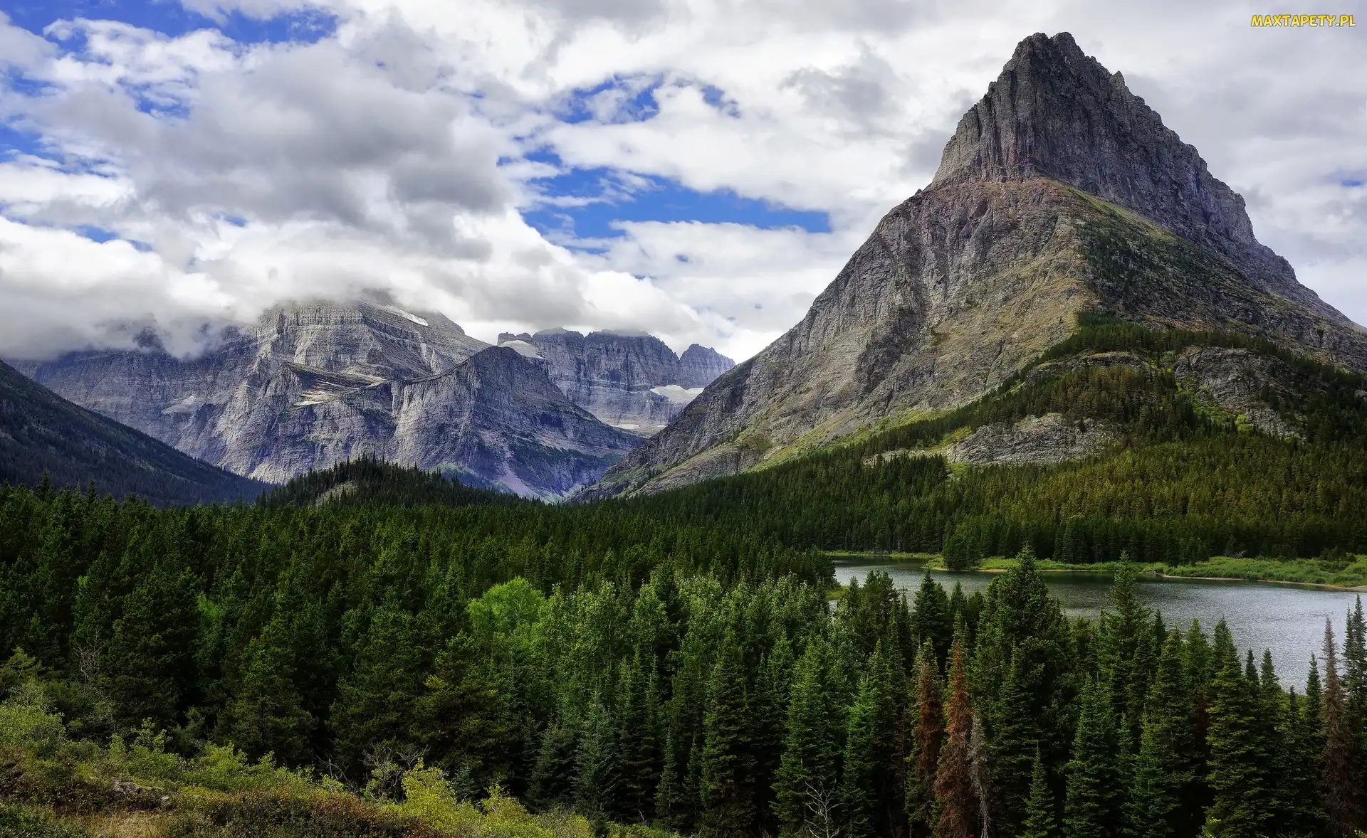 Stany Zjednoczone, Stan Montana, Las, Góry, Rzeka, Park Narodowy Glacier