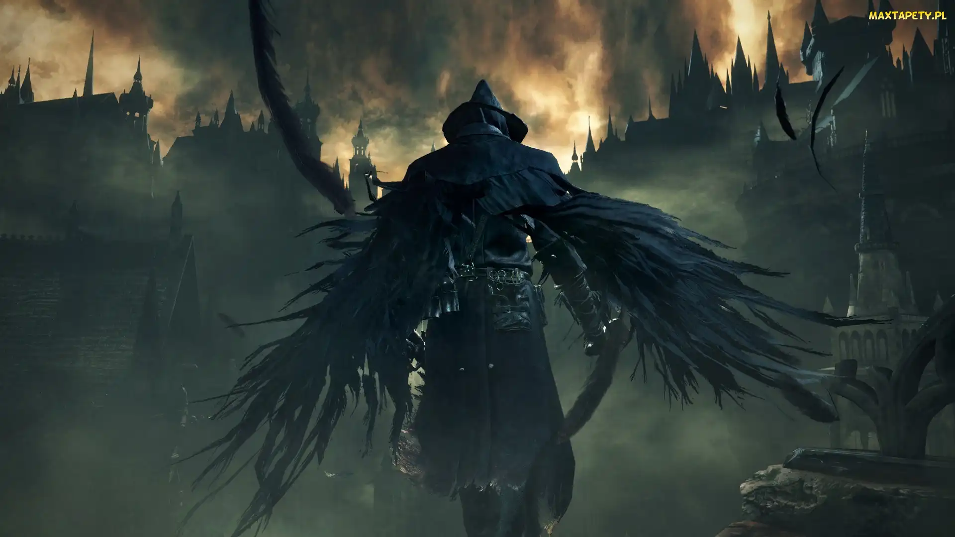 Mężczyzna, Bloodborne, Płomienie, Skrzydła, Postać