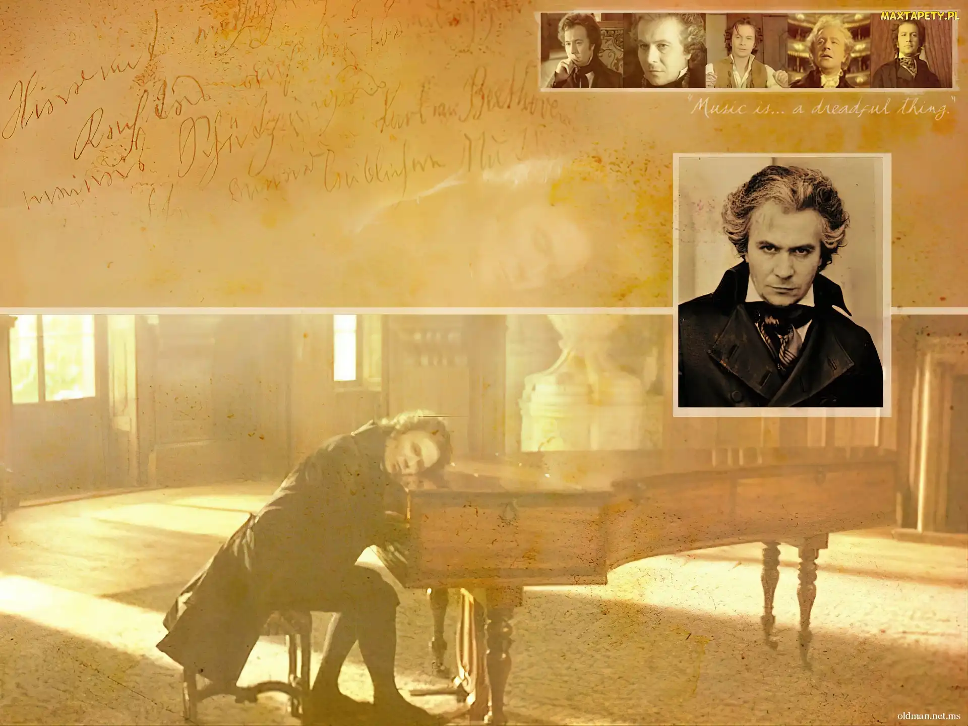pianino, czarny strój, Gary Oldman
