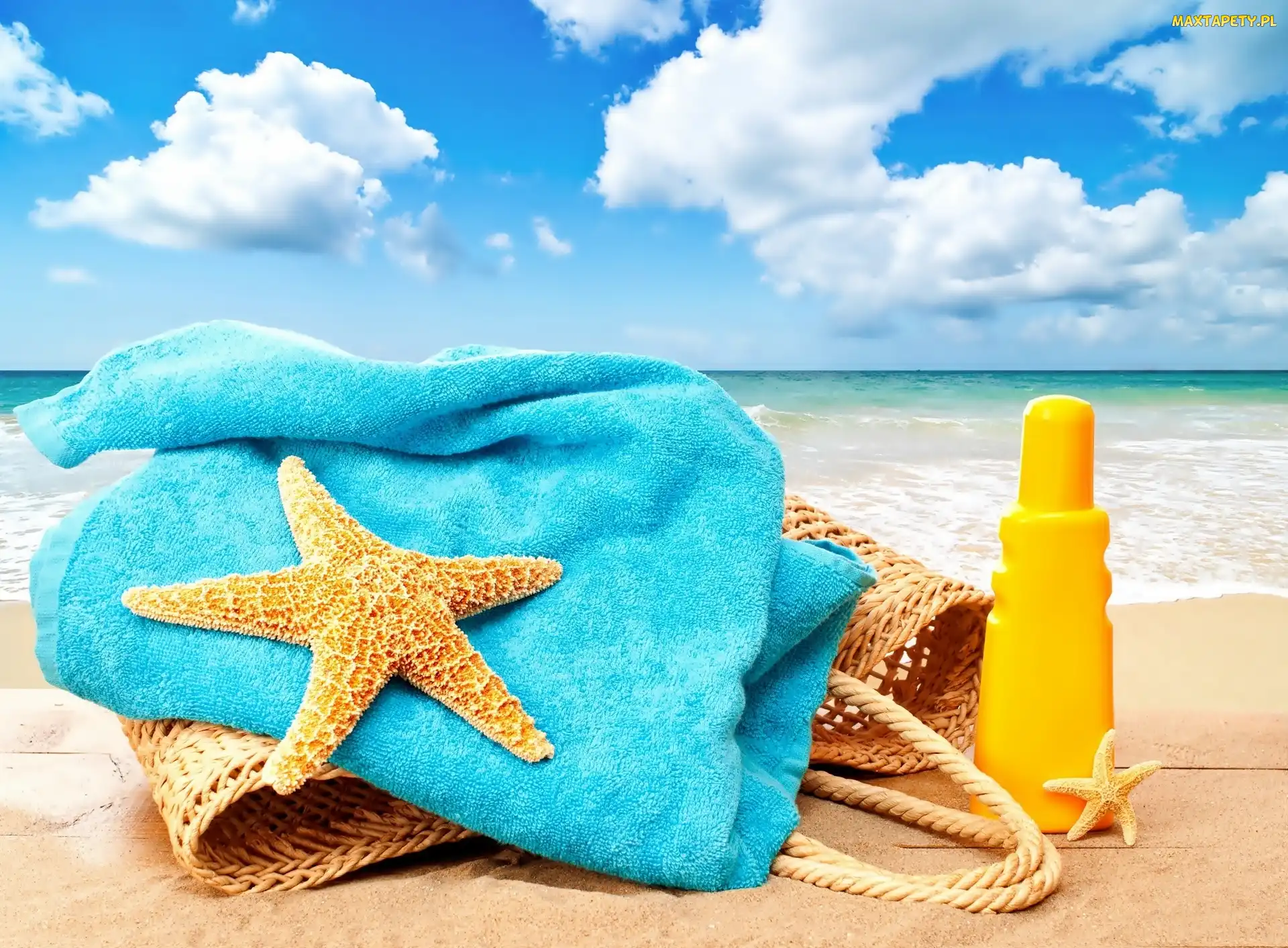 Morze, Lato, Koc, Rozgwiazda, Plaża