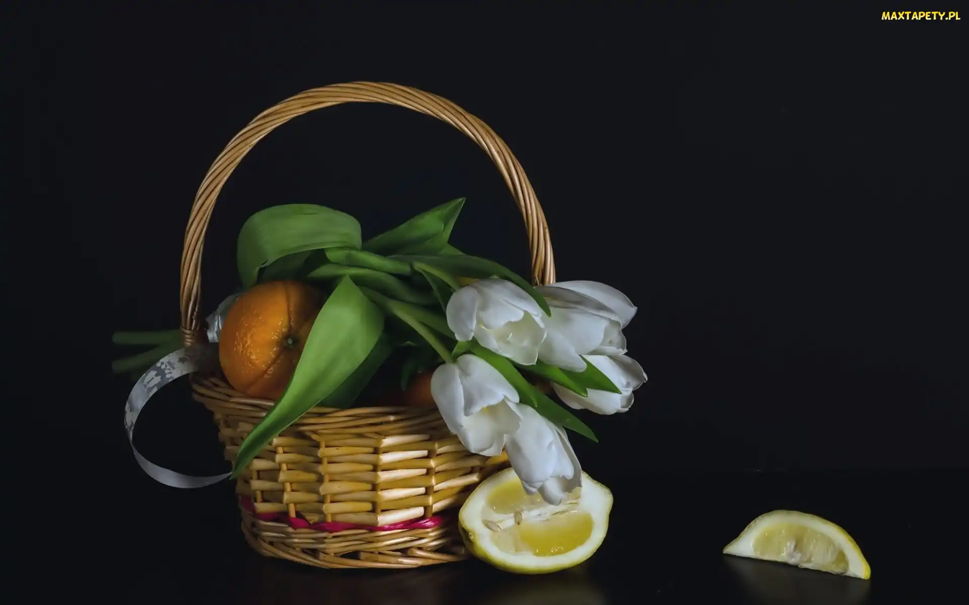 Bukiet, Owoce, Tulipanów, Koszyk, Białych