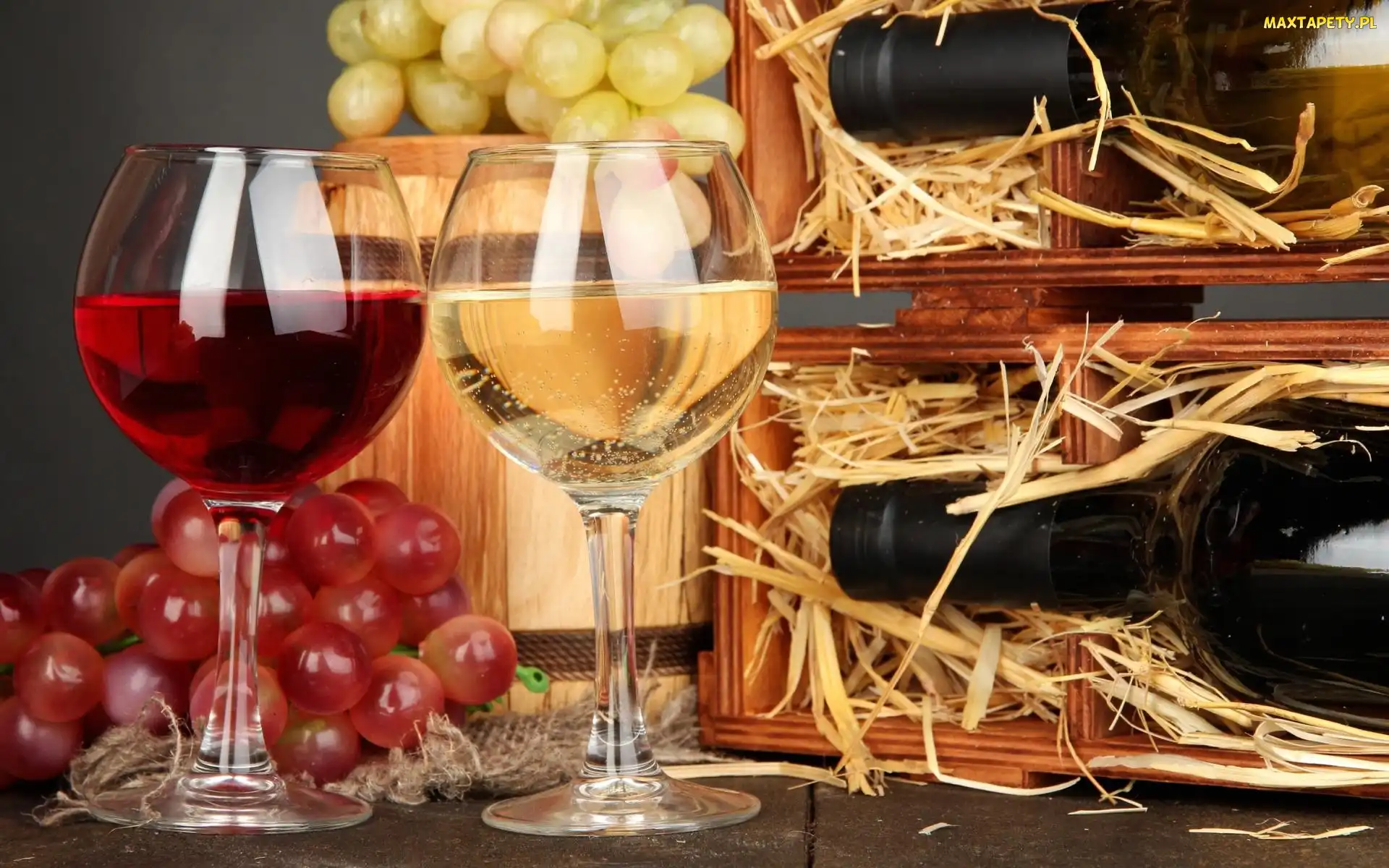 Białe, Czerwone, Winogrono, Kieliszki, Butelki, Wino