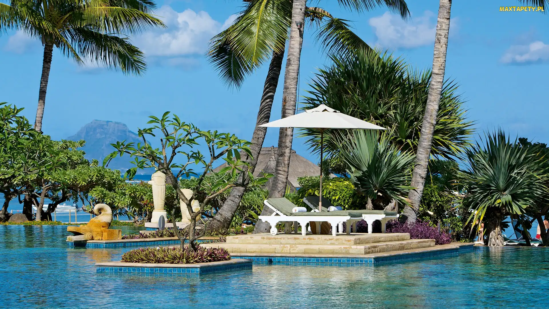Mauritius, Wakacje, Parasol, Leżaki, Basen
