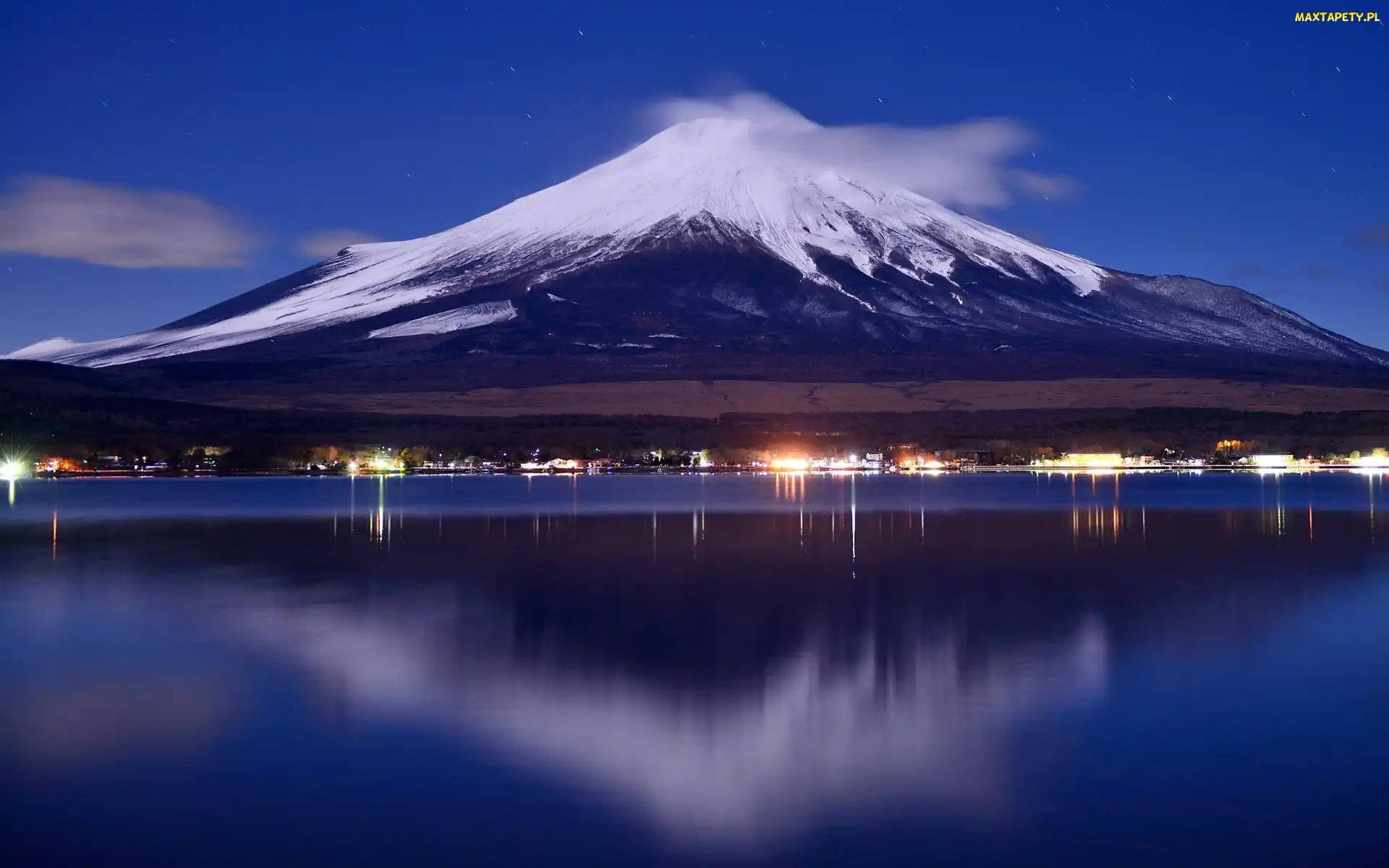 Fuji, Noc, Jezioro, Japonia, Góra