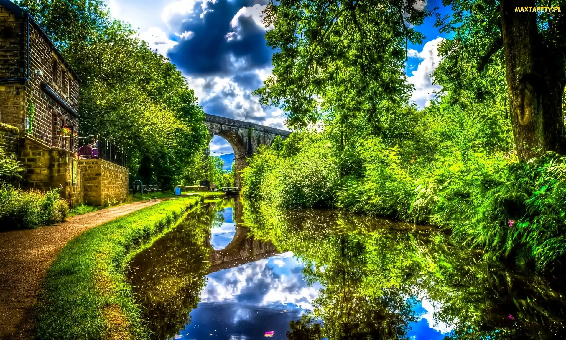 HDR, Drzewa, Dom, Rzeka