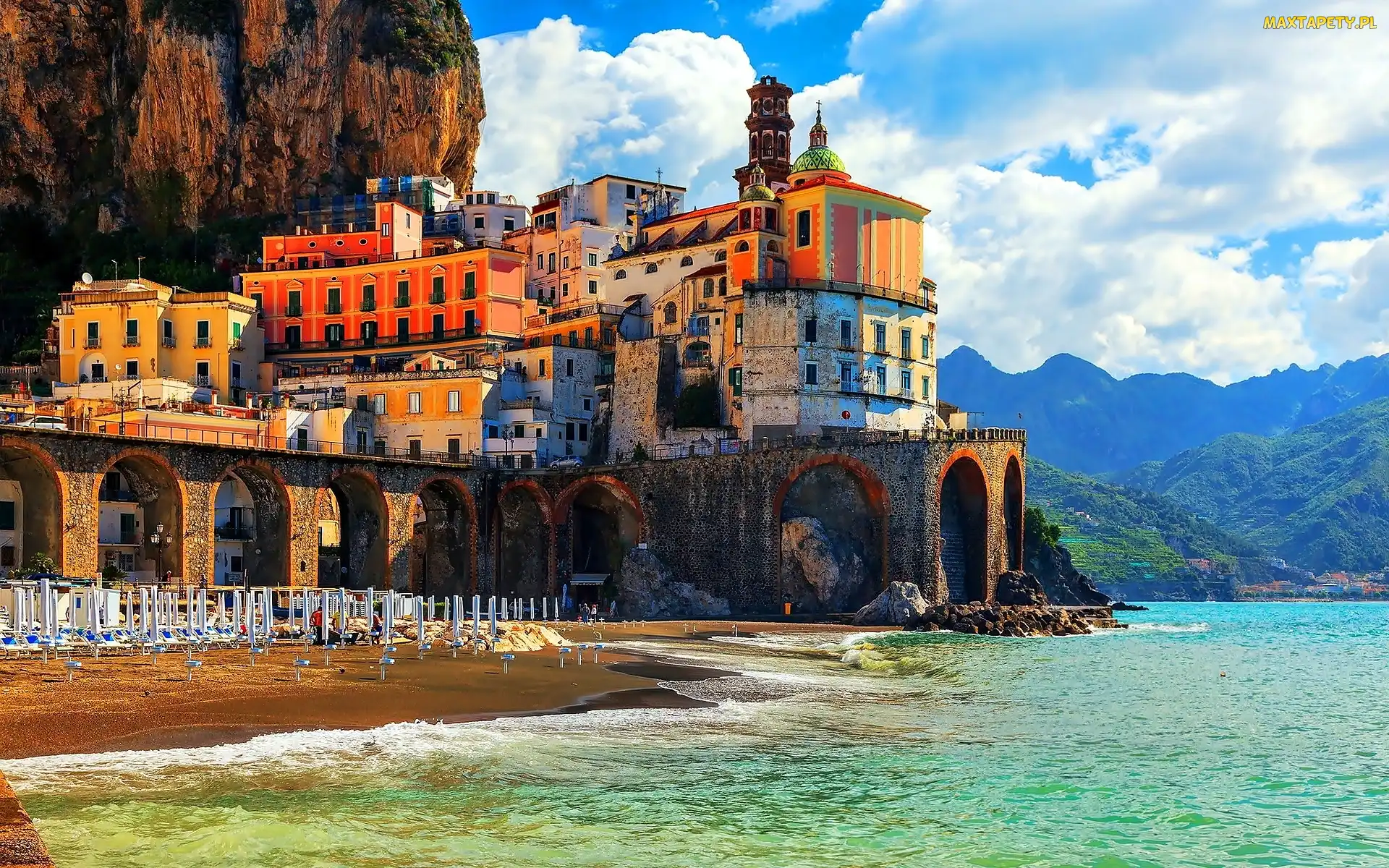 Zdjęcie Miasta, Góry, Positano, Wybrzeże, Hotele, Włochy, Morze
