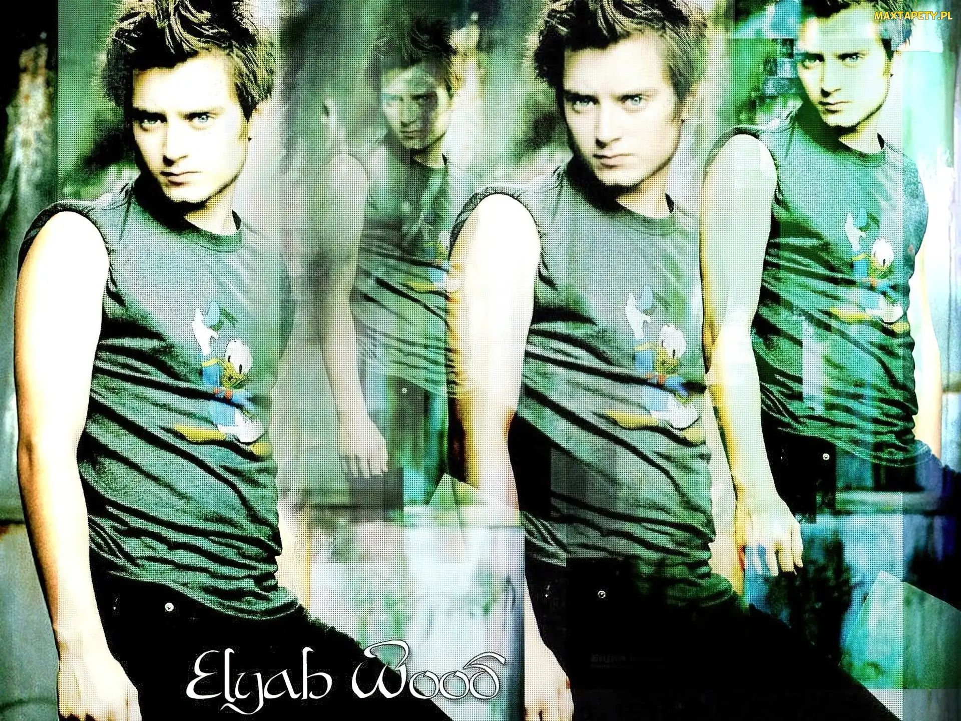 jasne włosy, czarne spodnie, Elijah Wood