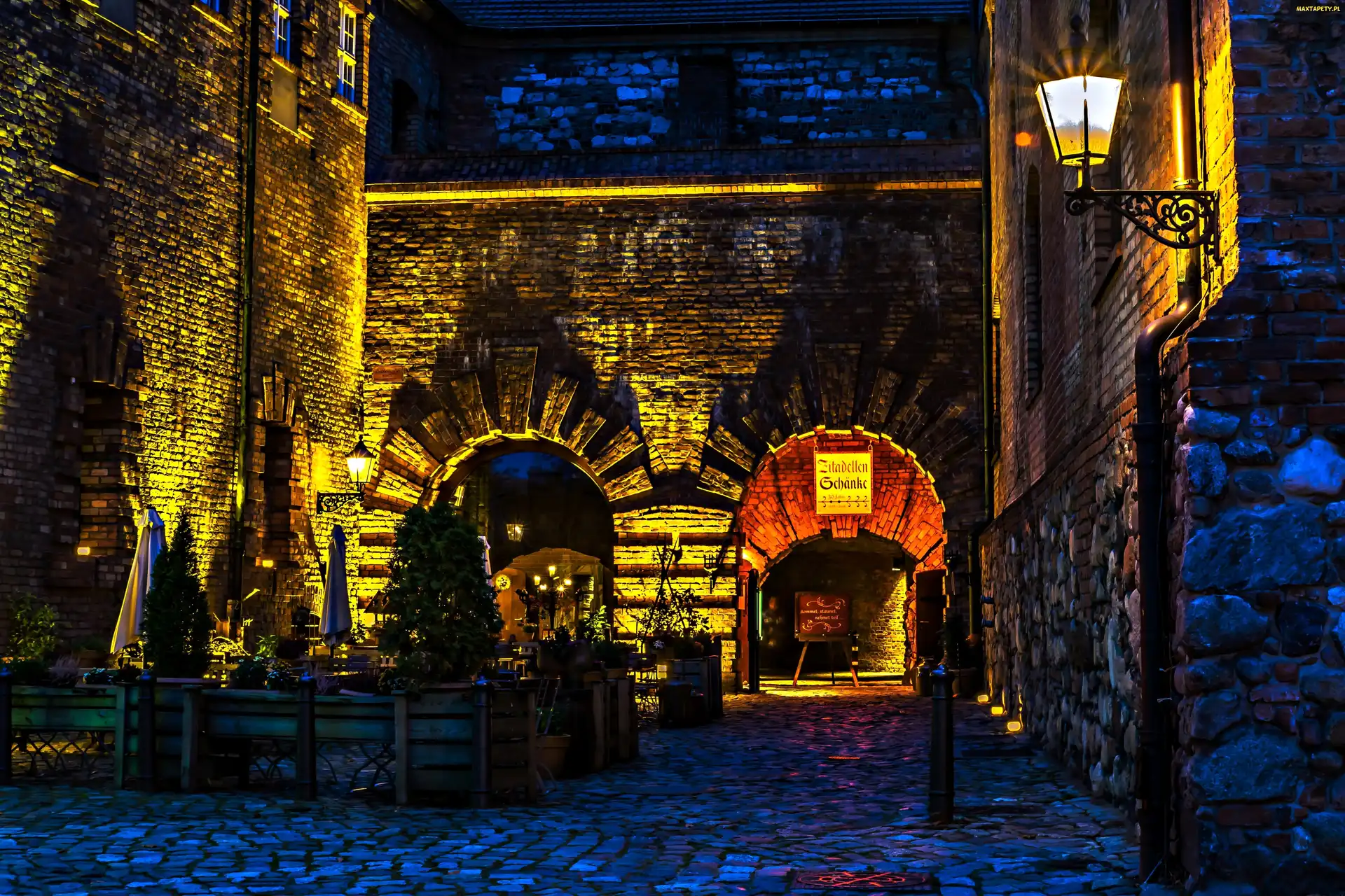Niemcy, Miasto Nocą, Kawiarniany Ogródek, Uliczka, Berlin