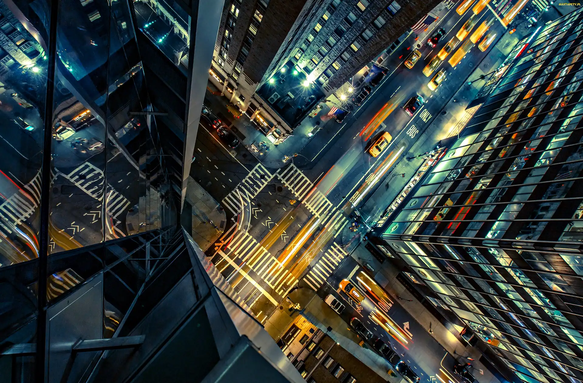 Nowy Jork, Miasto Nocą, Ulica, Drapacze, Midtown