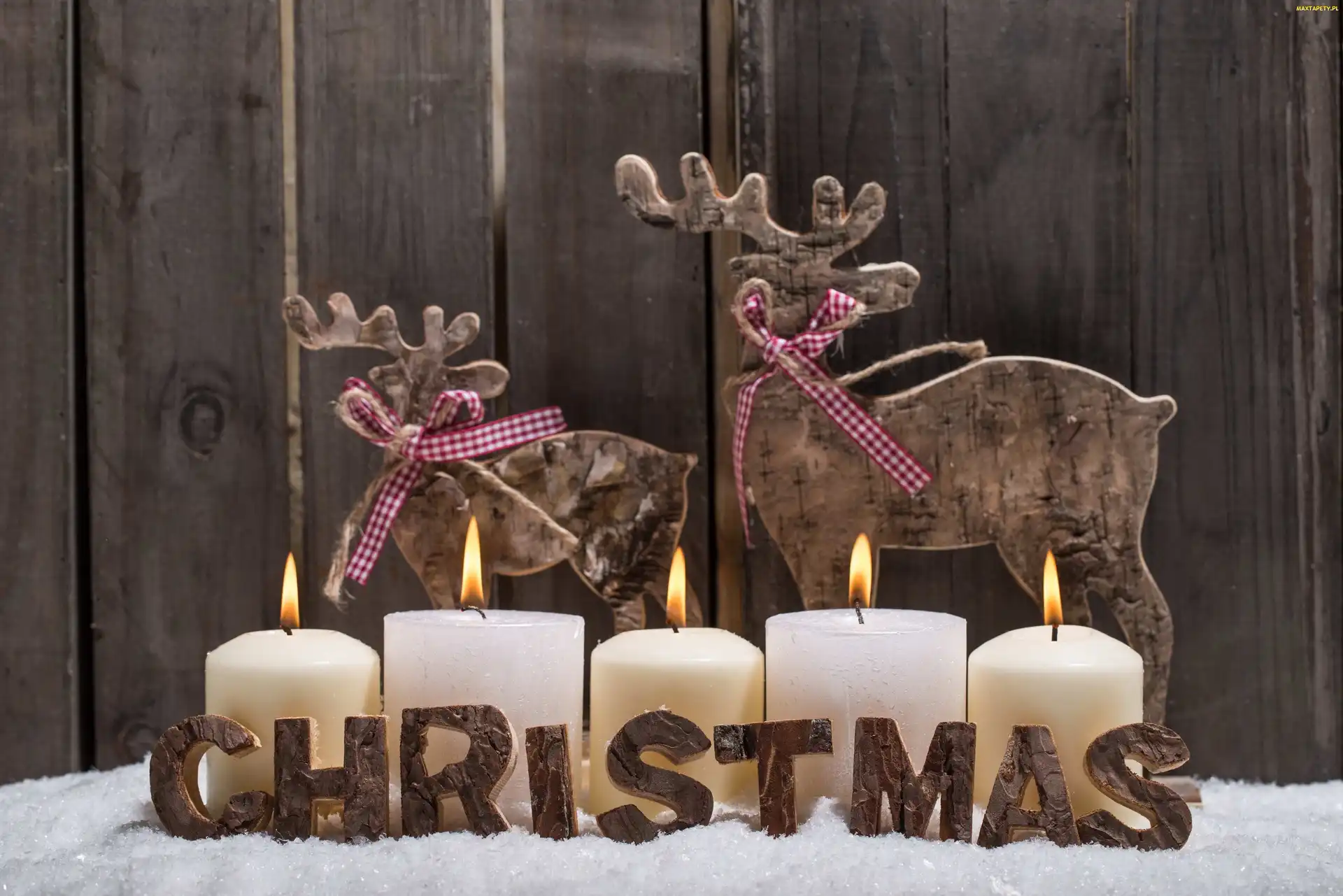 Christmas, Napis, Boże Narodzenie, Renifery, Świąteczna, Kompozycja, Świeczki