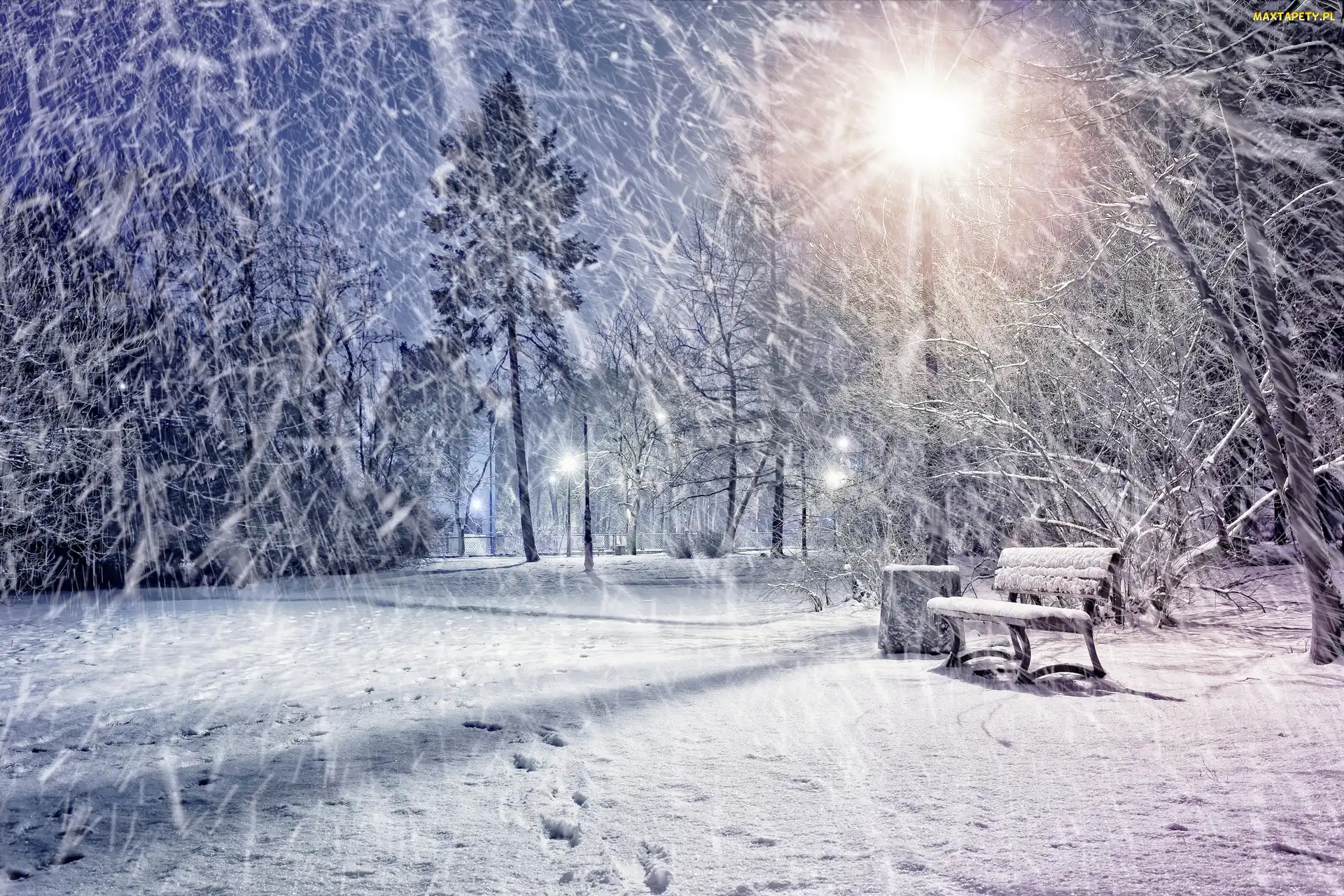 Park, Latarnia, Zima, Ławka