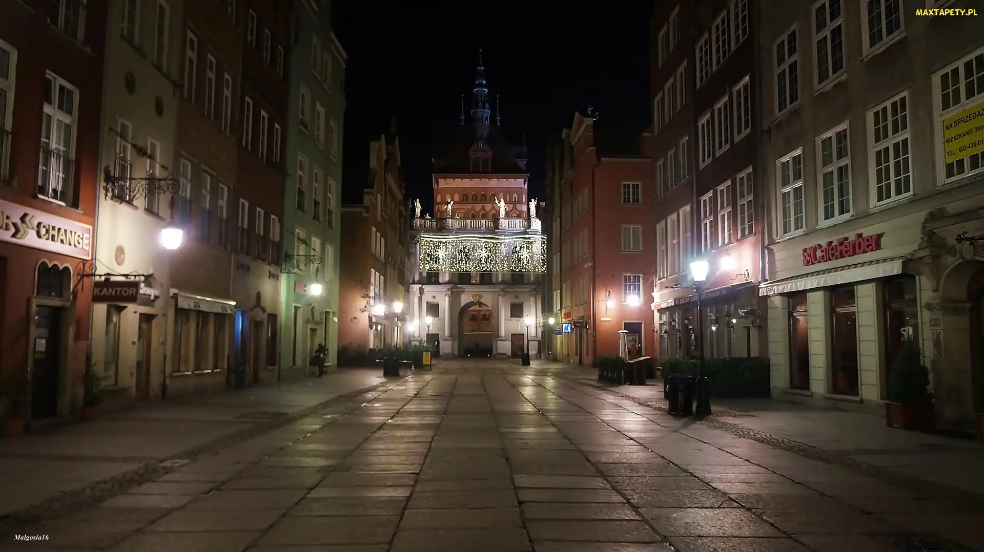 Latanie, Kamienice, Noc, Miasto, Gdańsk, Ulica